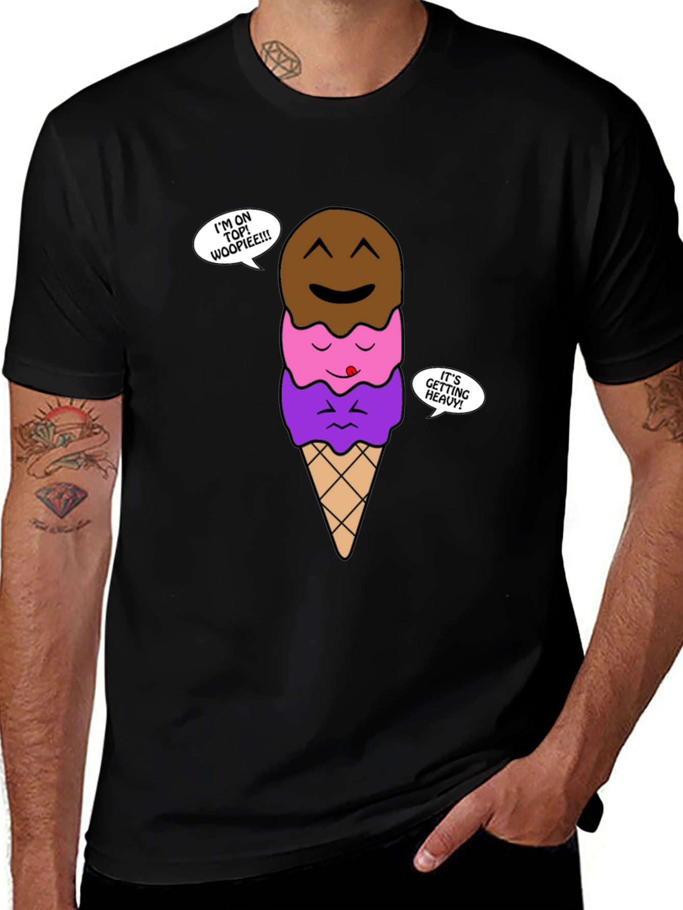 Variant 14 of Funny Ice Cream Cone Graphic T-Shirt - Cartoon Food Tee