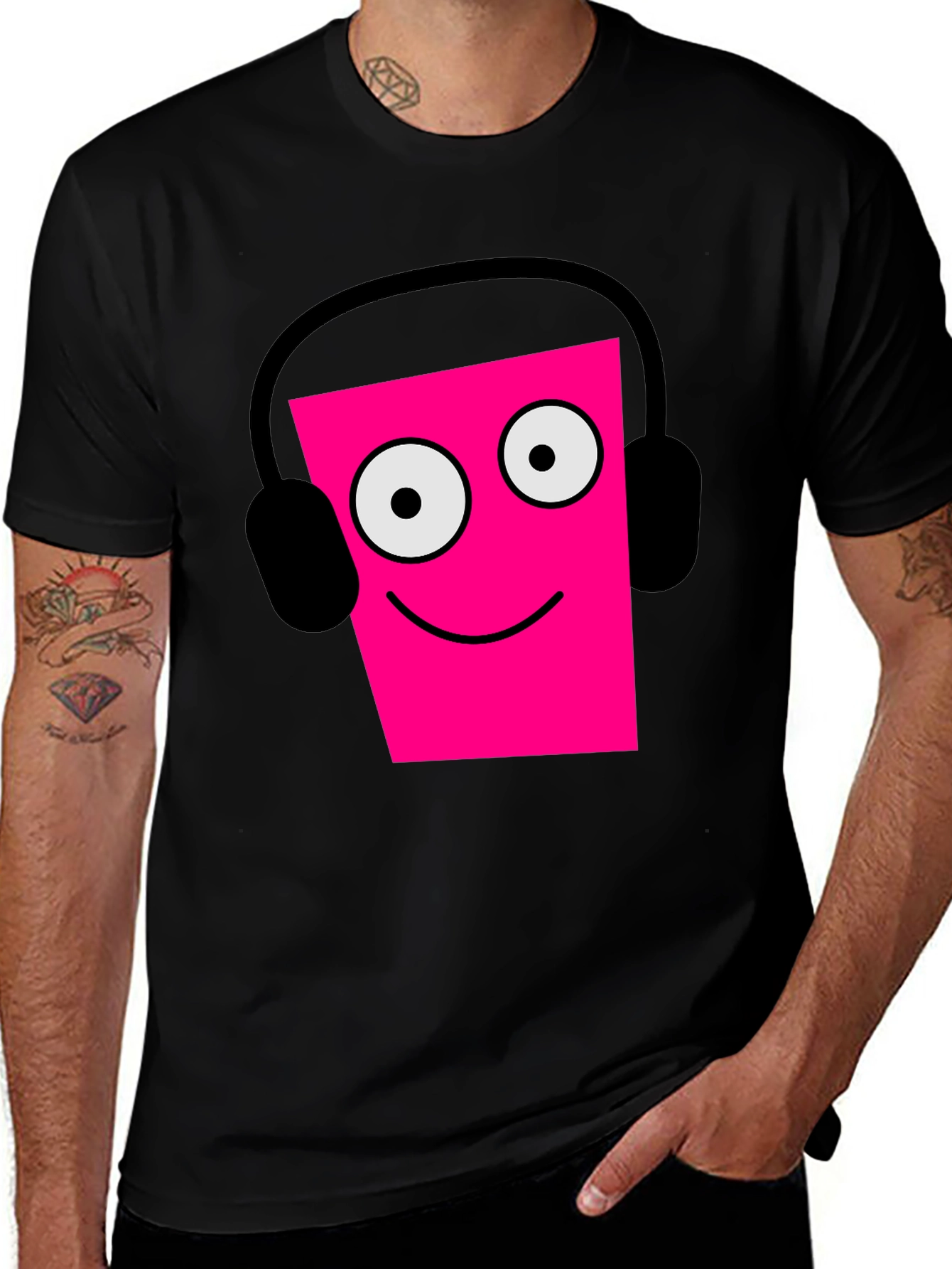 Funny Pink Block Character Black T-shirt