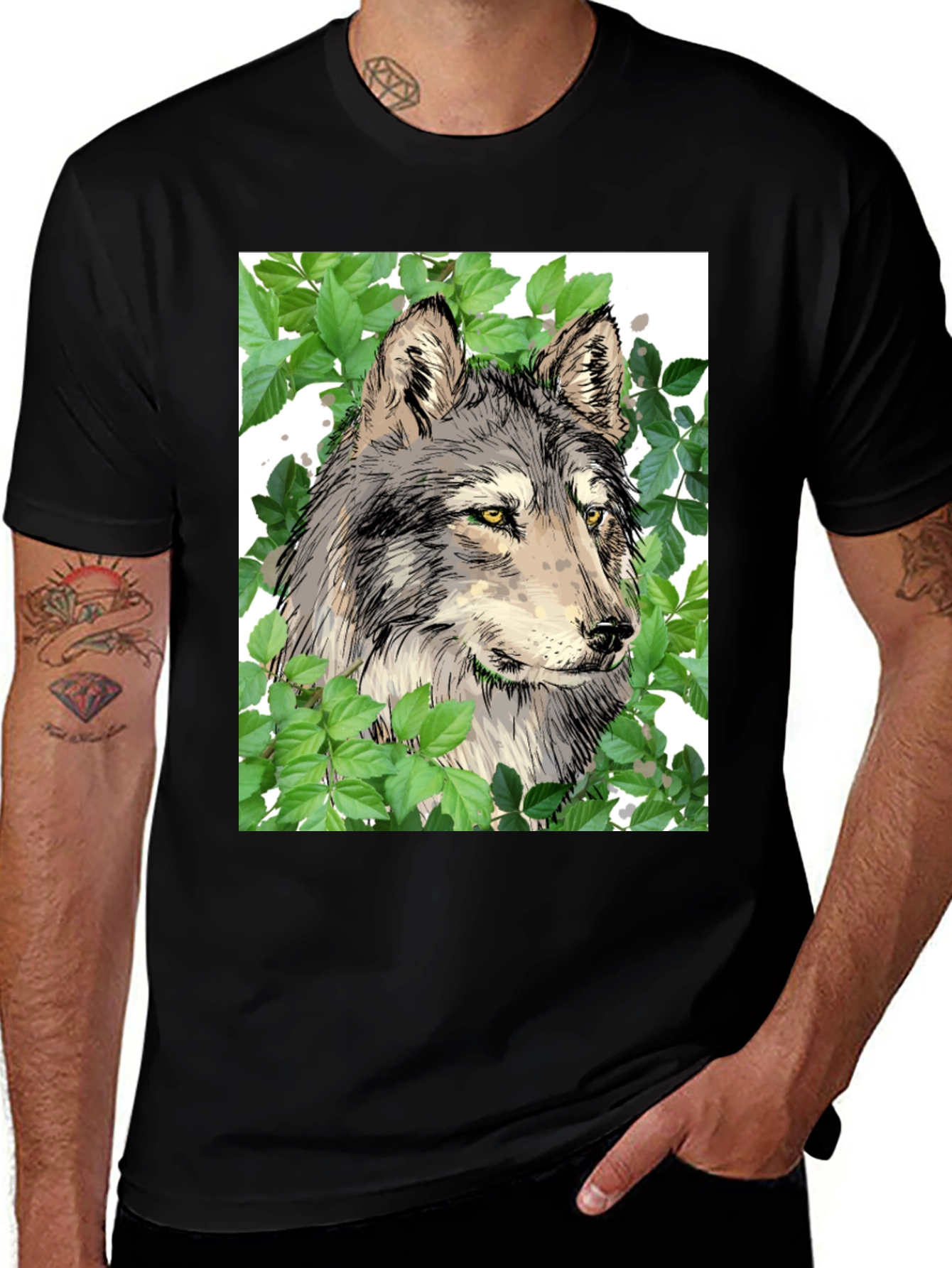 Wolf Graphic Print Black T-Shirt
