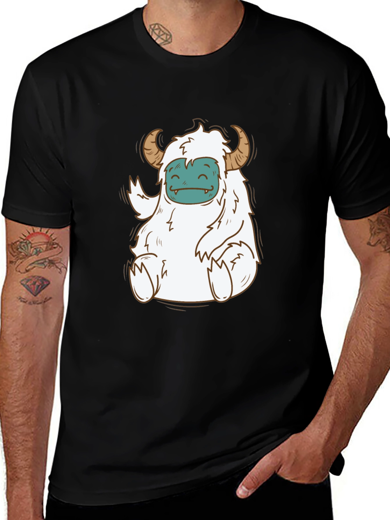 Variant 5 of Yeti Cartoon Graphic Black T-Shirt