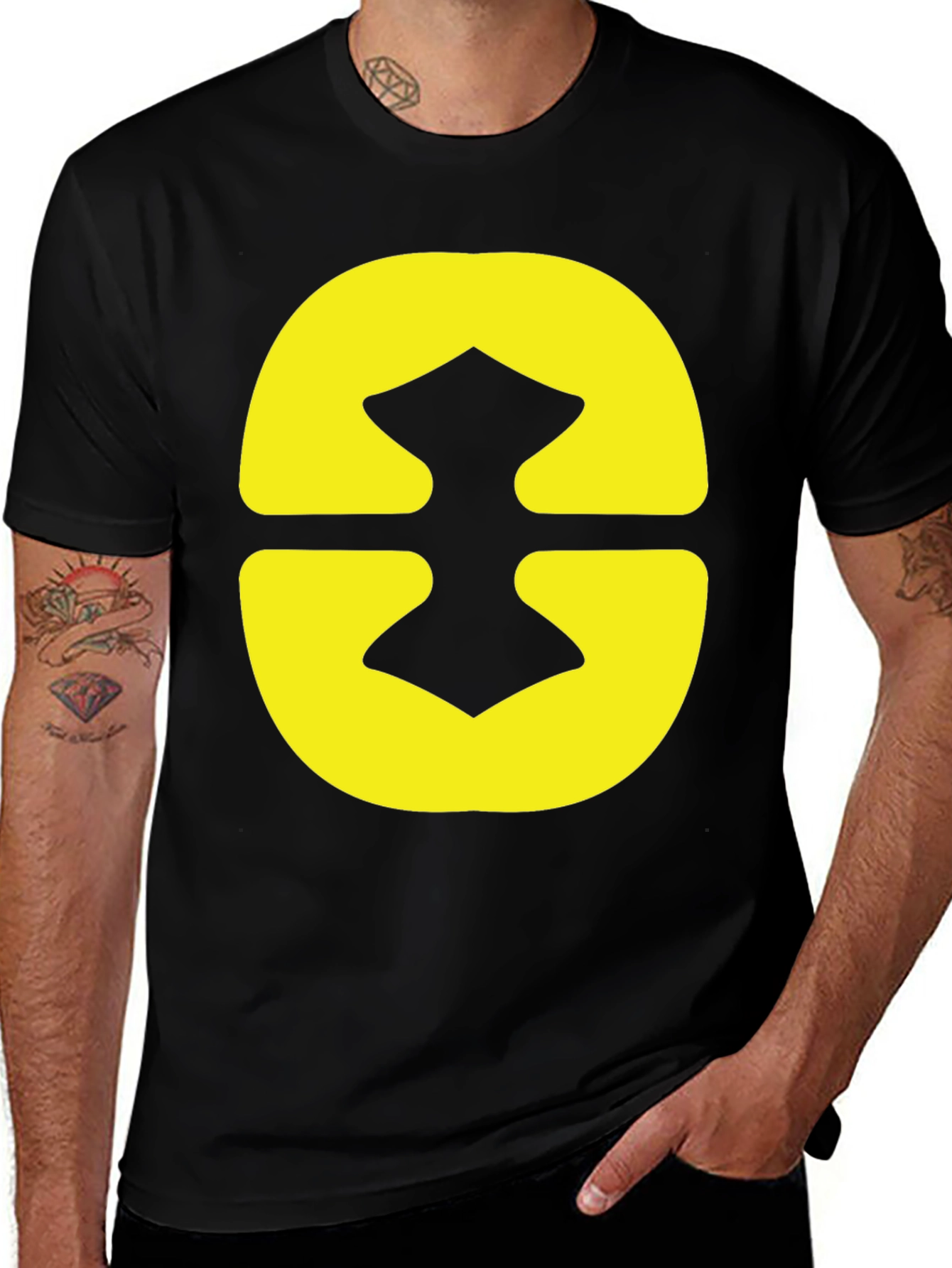 Variant 25 of Graphic Tee - Black Shirt with Yellow Symbol Design