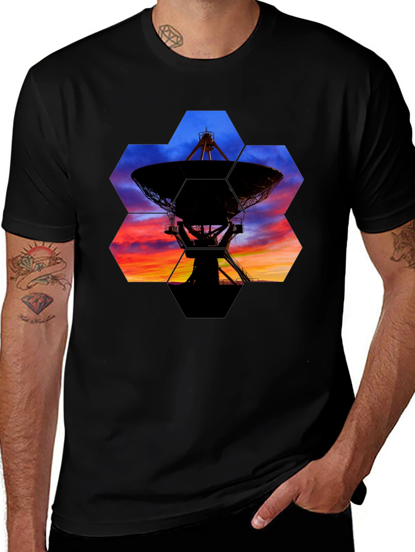 Variant 22 of Silhouette Satellite Dish Graphic Tee - Black