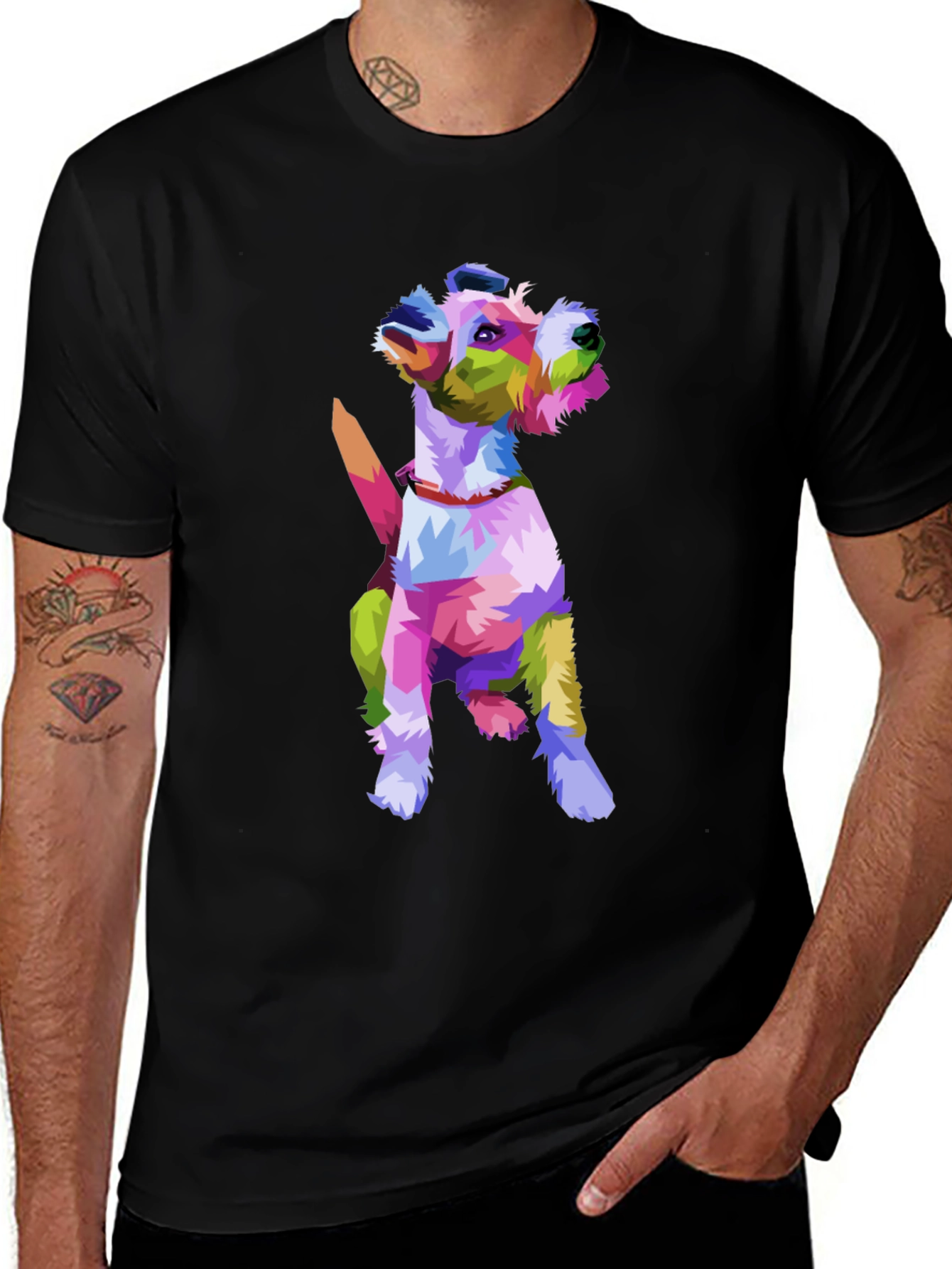 Variant 25 of Vibrant Dog Pop Art Black T-Shirt