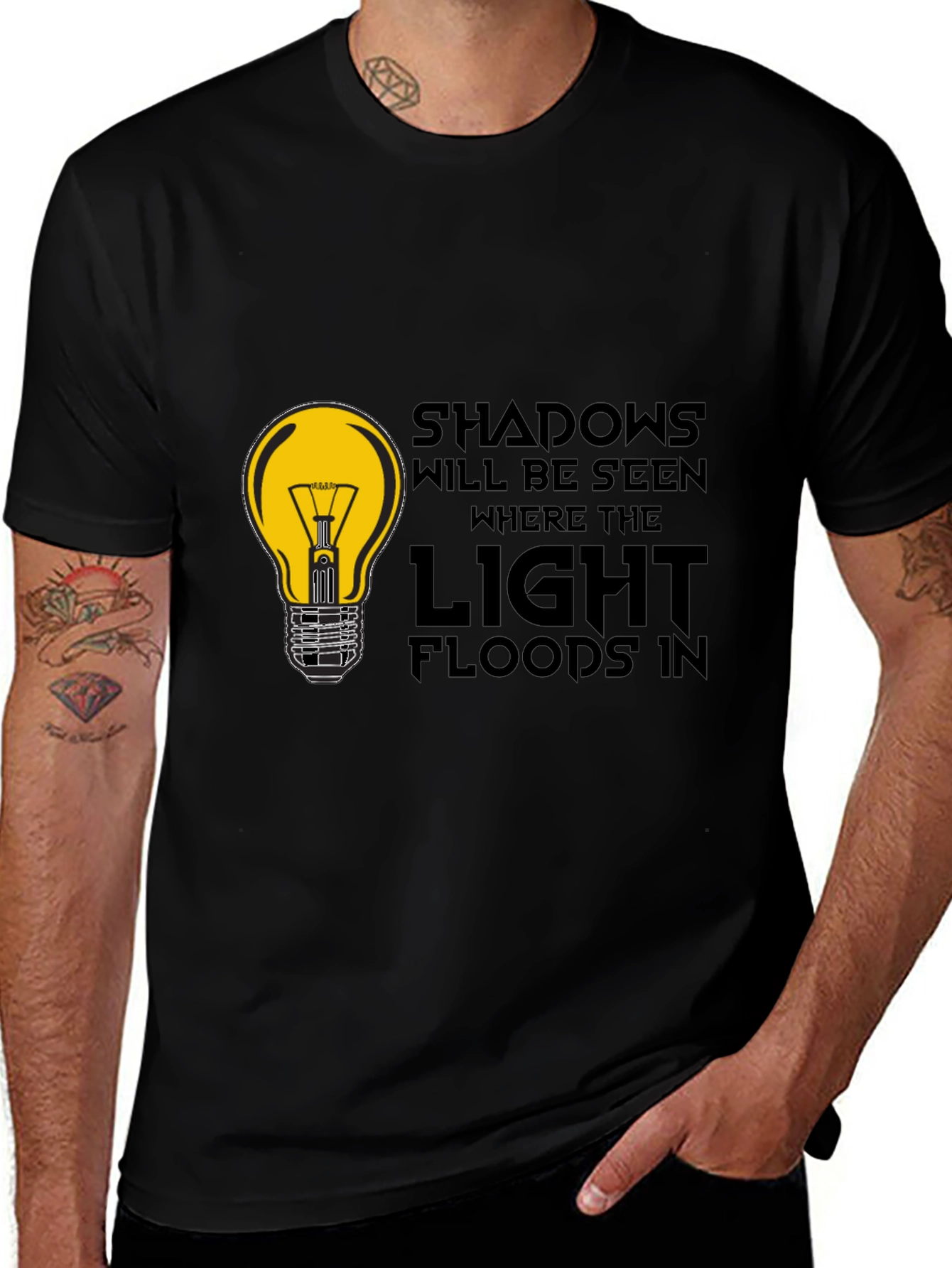 Variant 26 of Shadows Lightbulb T-Shirt - Mens Black Graphic Tee