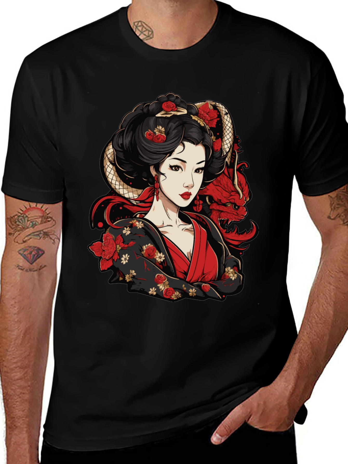Variant 19 of Geisha & Dragon Graphic Tee - Bold Style