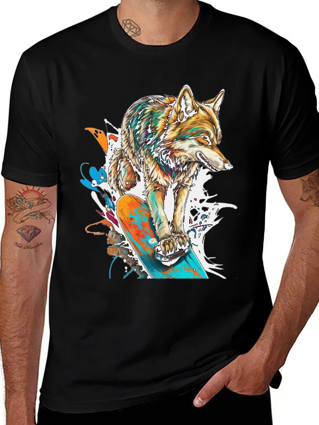 Variant 23 of Wolf Skateboard Graphic Tee - Cool Animal Design