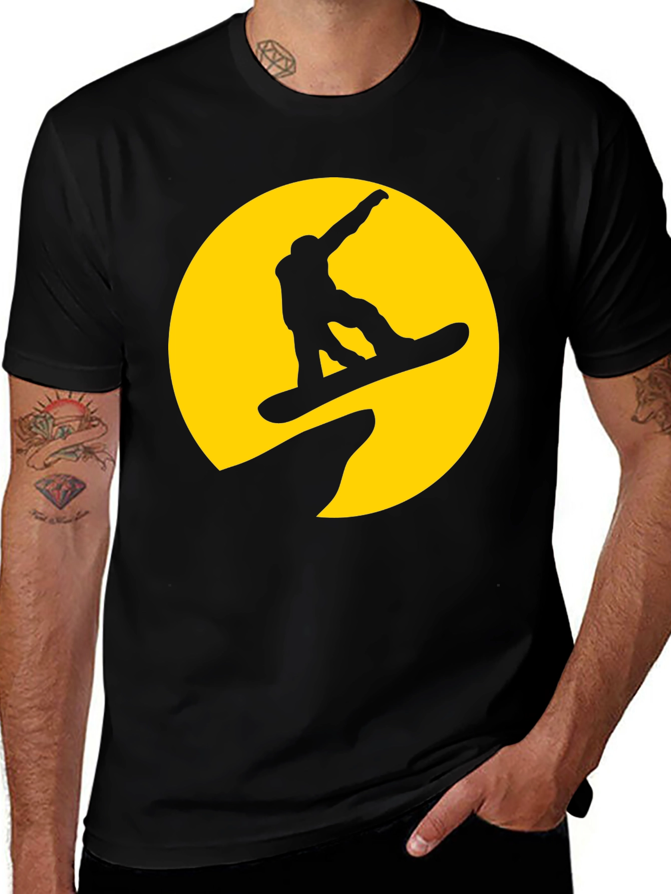 Variant 4 of Snowboarder Silhouette T-Shirt - Yellow Moon Design