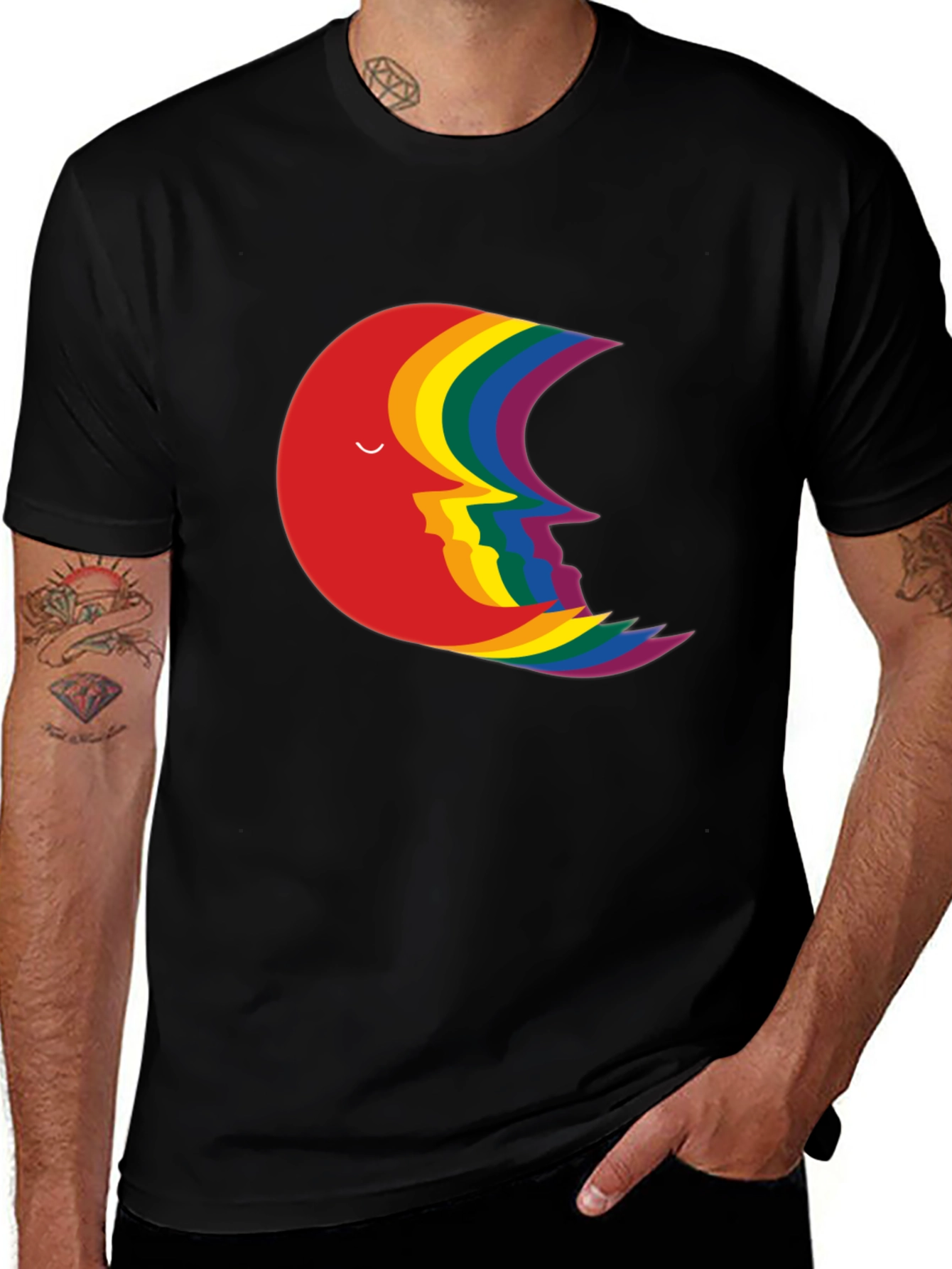 Variant 19 of Rainbow Moon Face Black T-Shirt