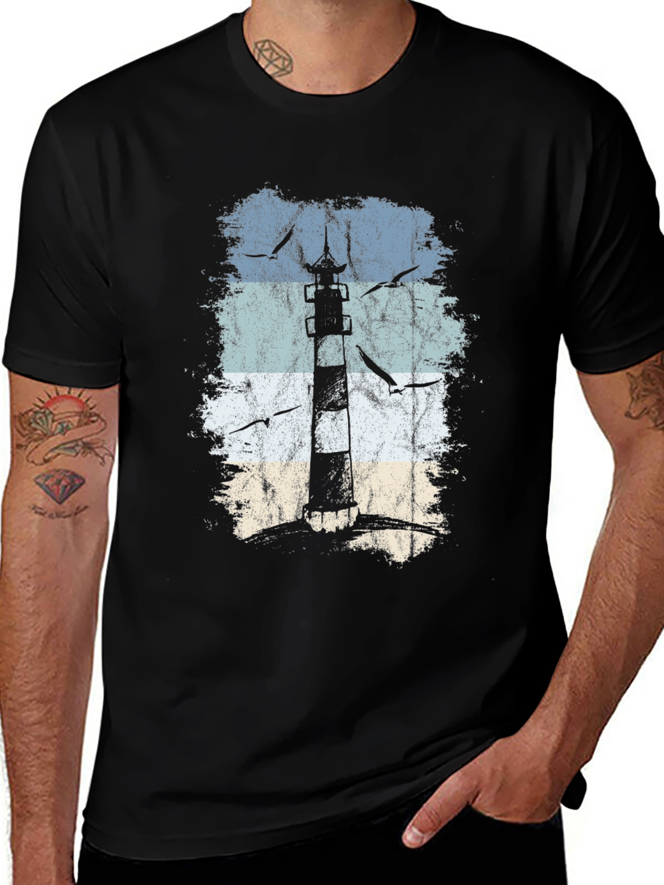 Variant 25 of Lighthouse Graphic Black T-Shirt - Coastal Design