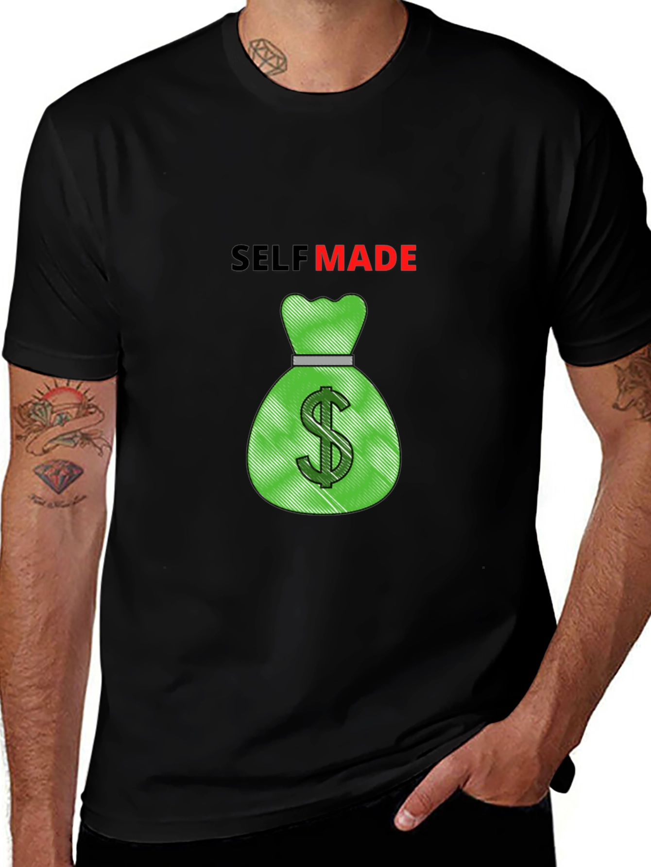 Variant 26 of Self Made Money Bag Graphic Tee - Black