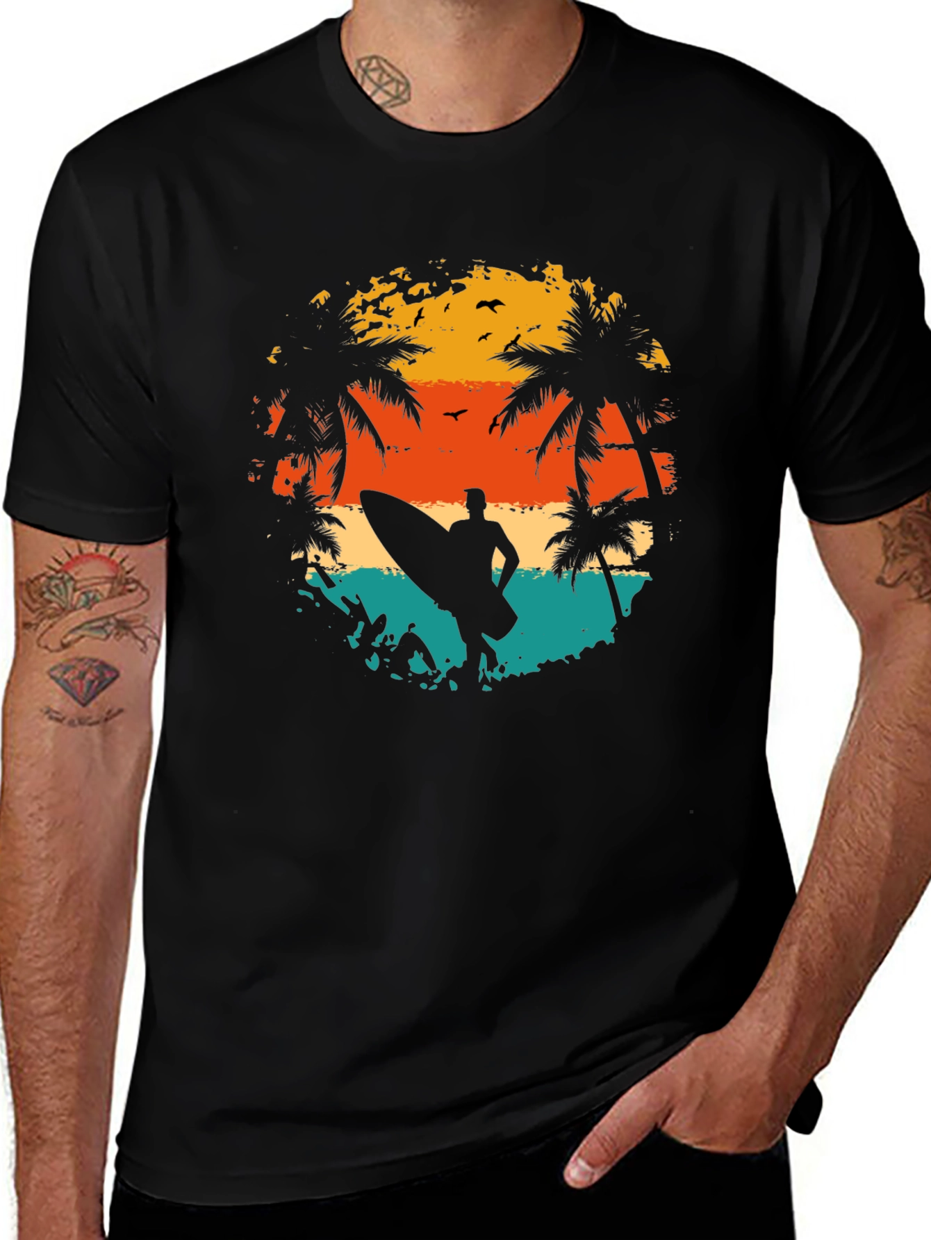 Variant 14 of Surfer Sunset Graphic Tee - Black