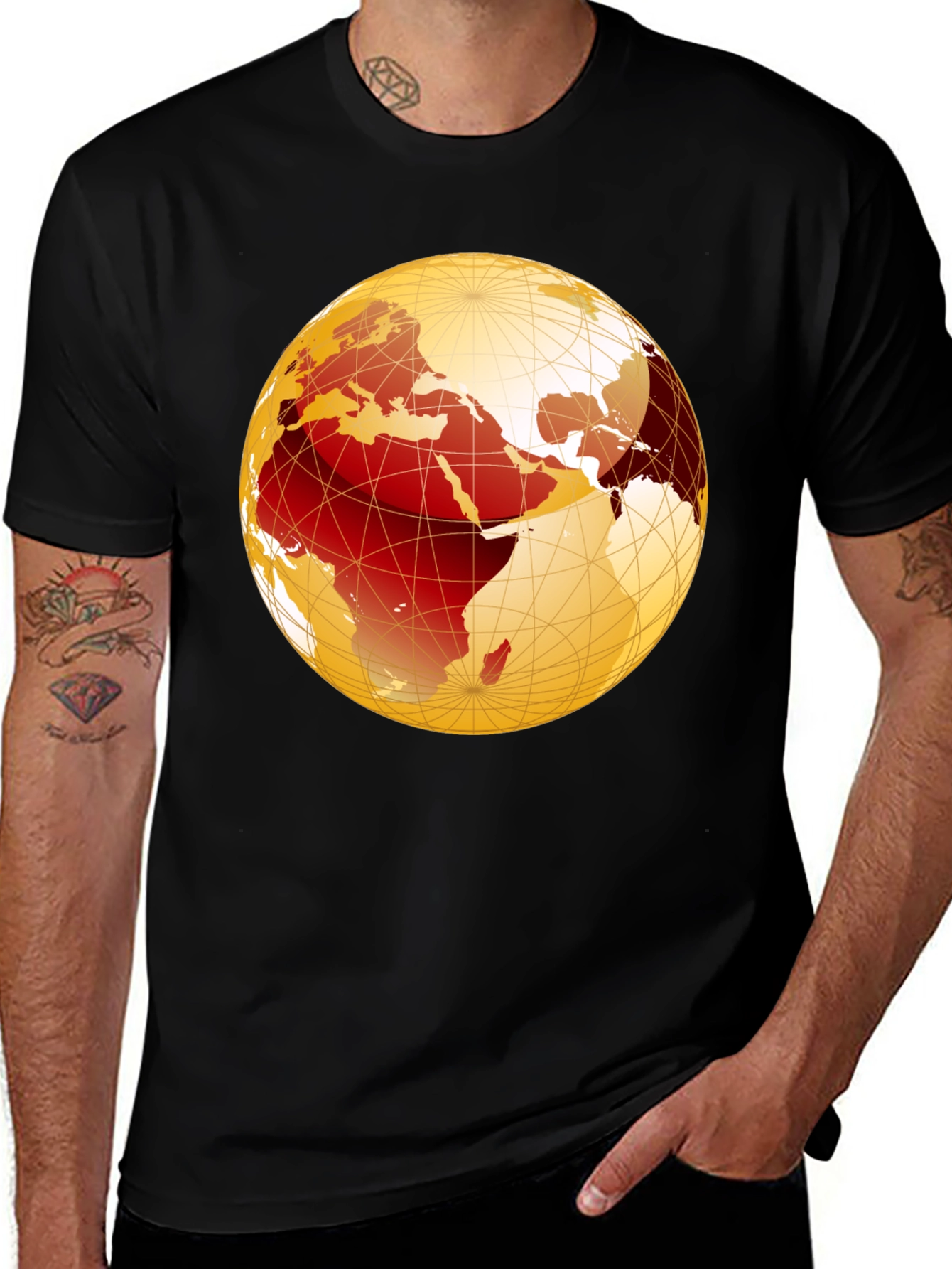 Variant 25 of Earth Globe Graphic Print Black T-Shirt