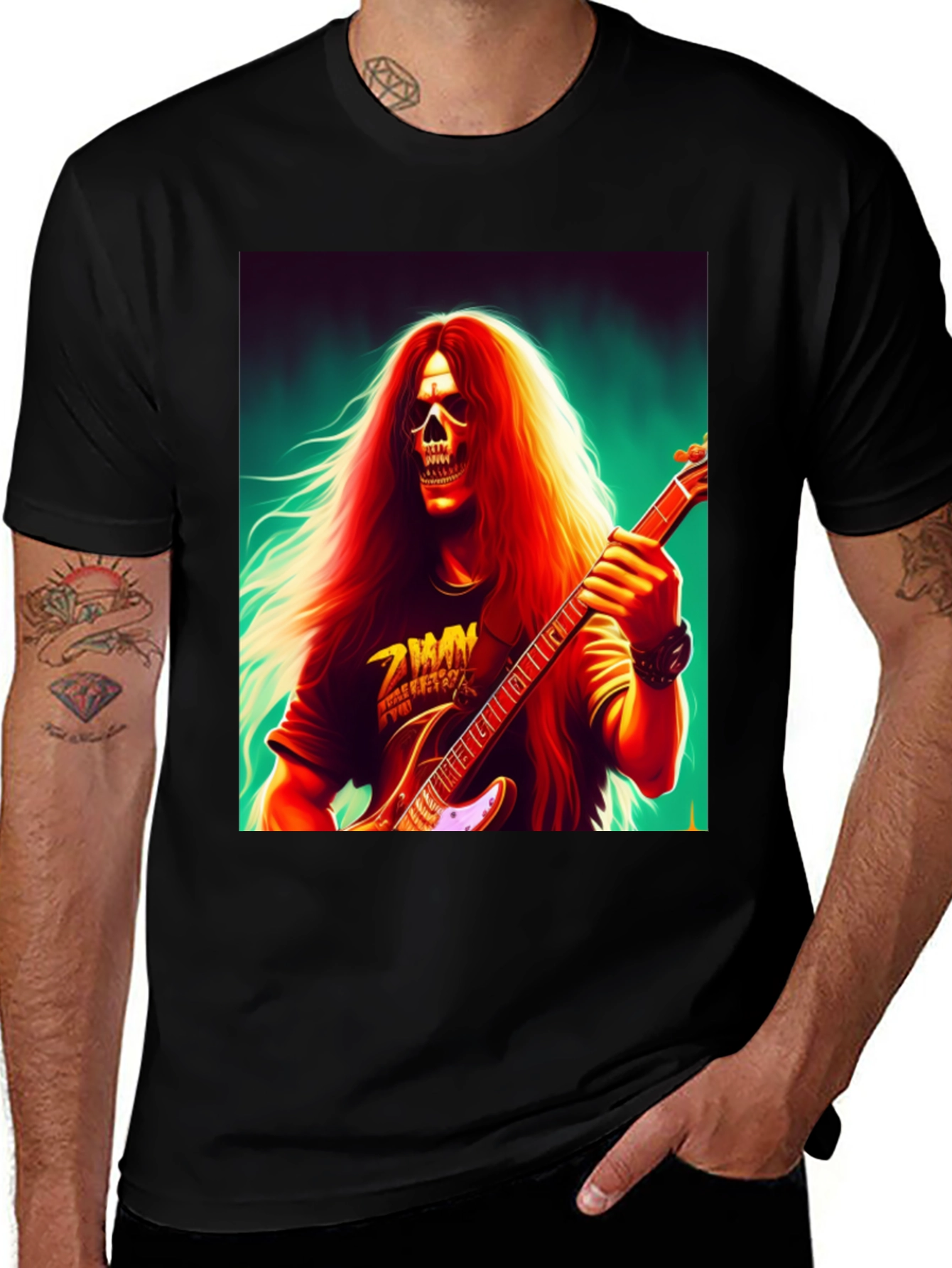 Variant 15 of Skull Guitarist Graphic Tee