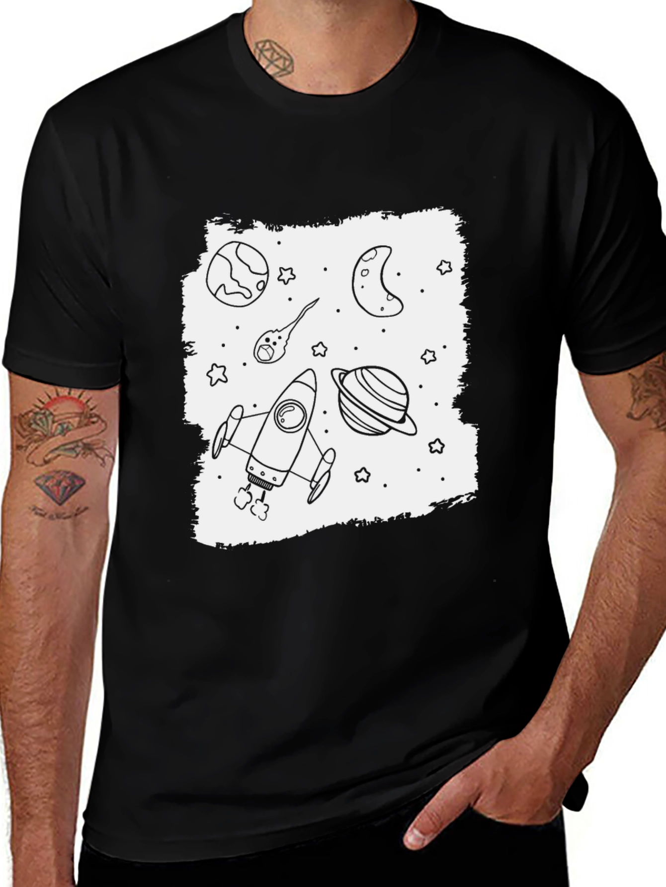 Variant 5 of Space Exploration Graphic Tee - Black Cotton Blend