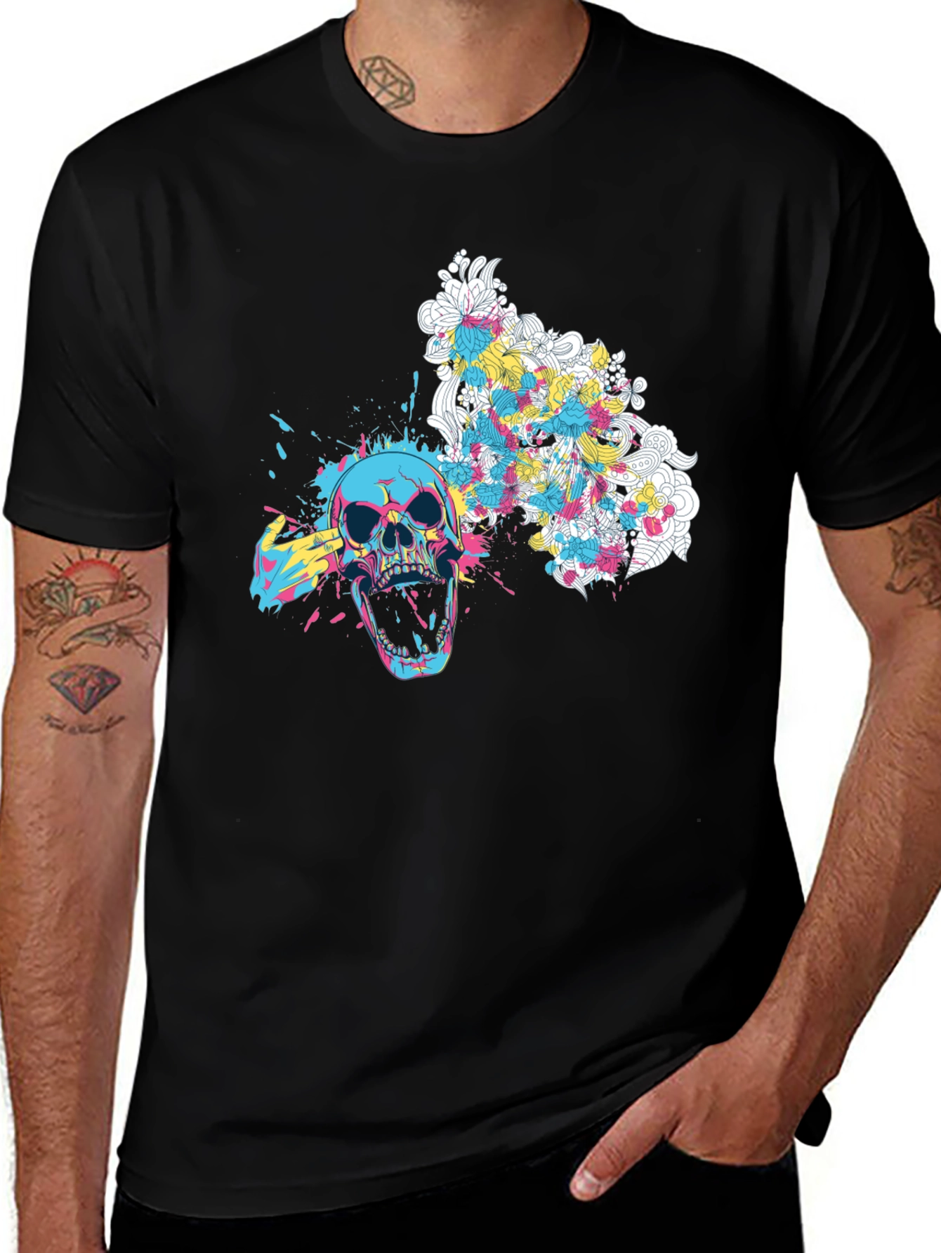 Variant 30 of Skull Graphic Print Tee - Men's Black T-Shirt