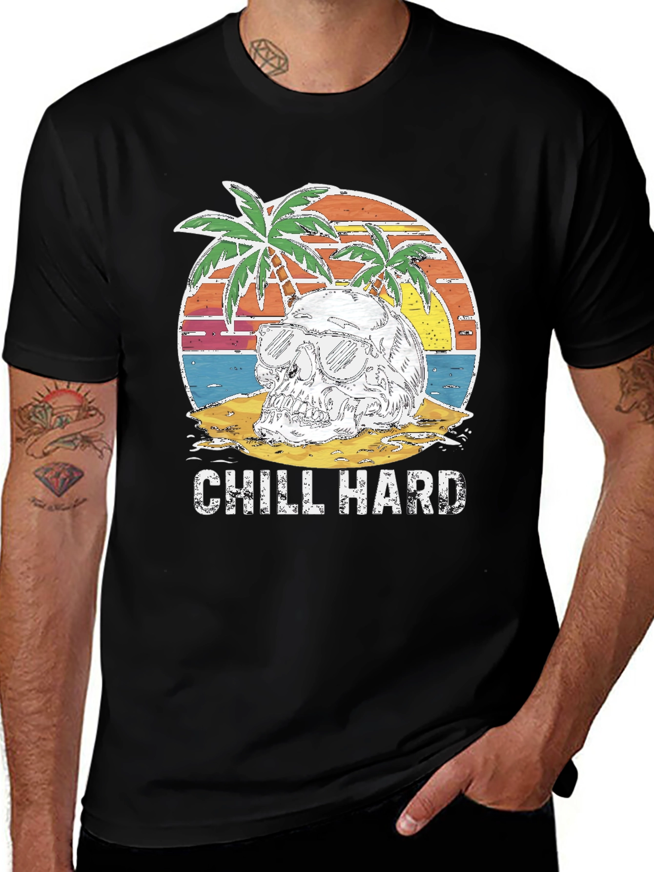 Black Chill Hard Skull Beach Graphic T-Shirt main image