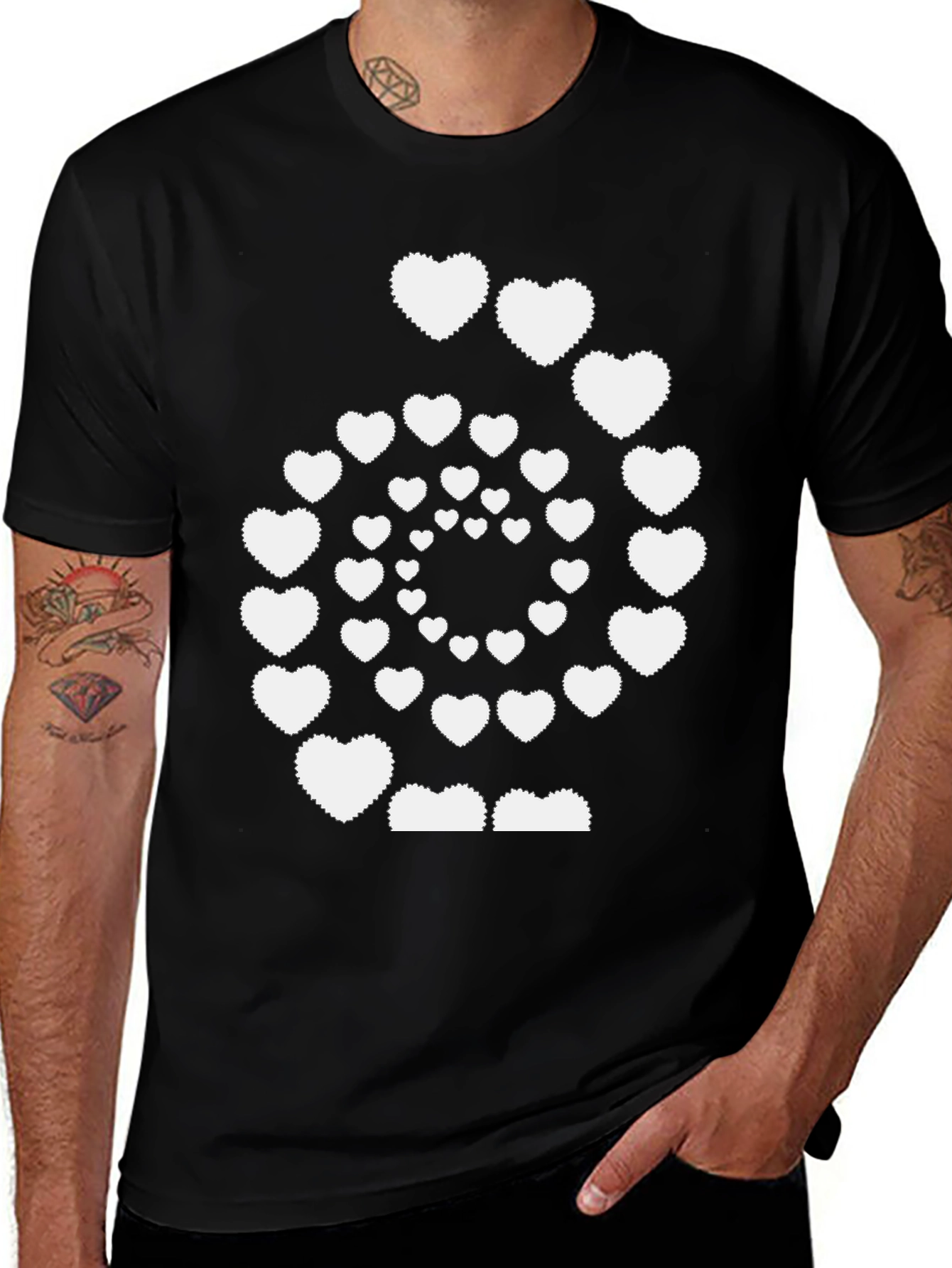 Heart Spiral Graphic Tee - Men's Black T-Shirt