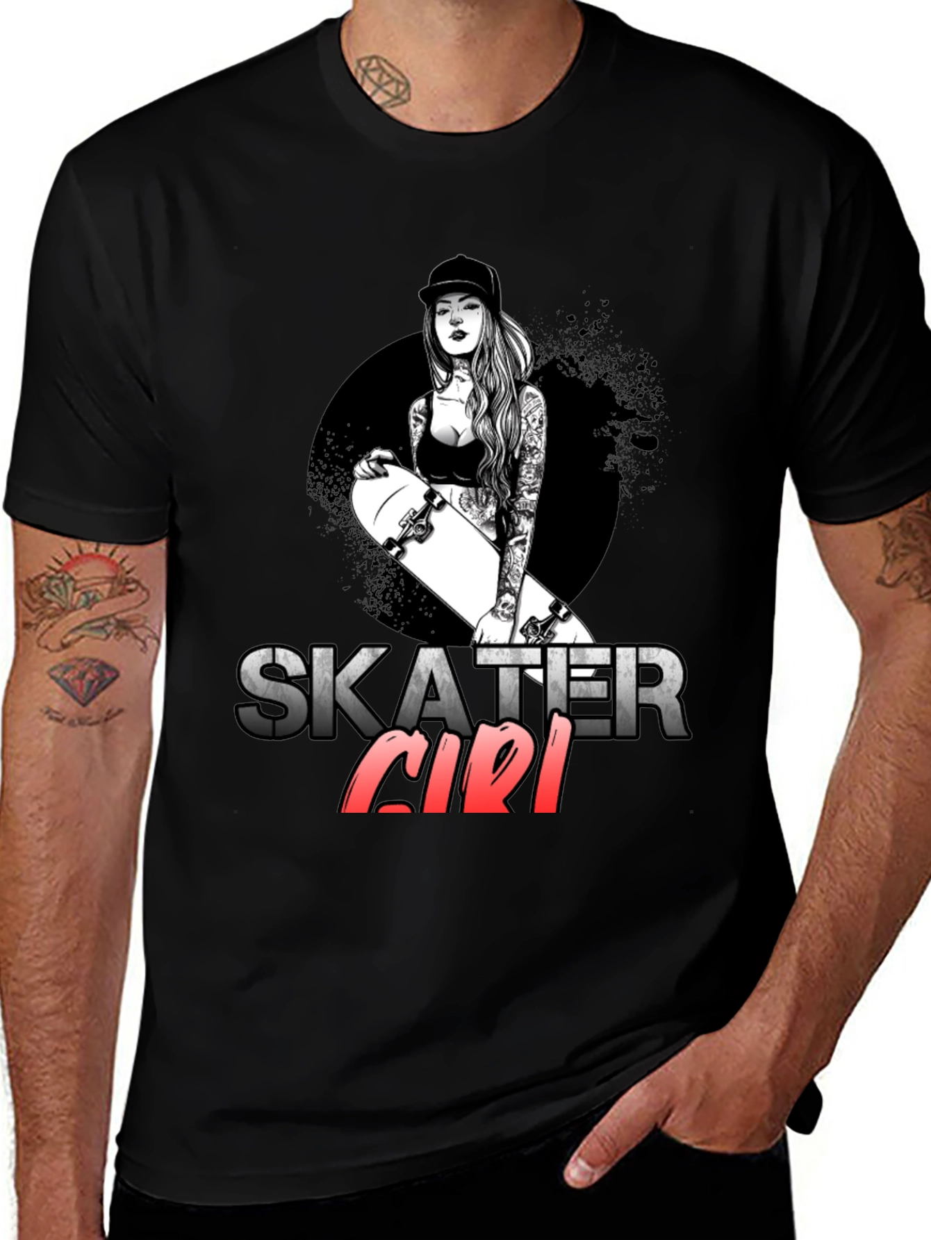 Variant 14 of Skater Girl Graphic T-Shirt - Trendy Black Tee