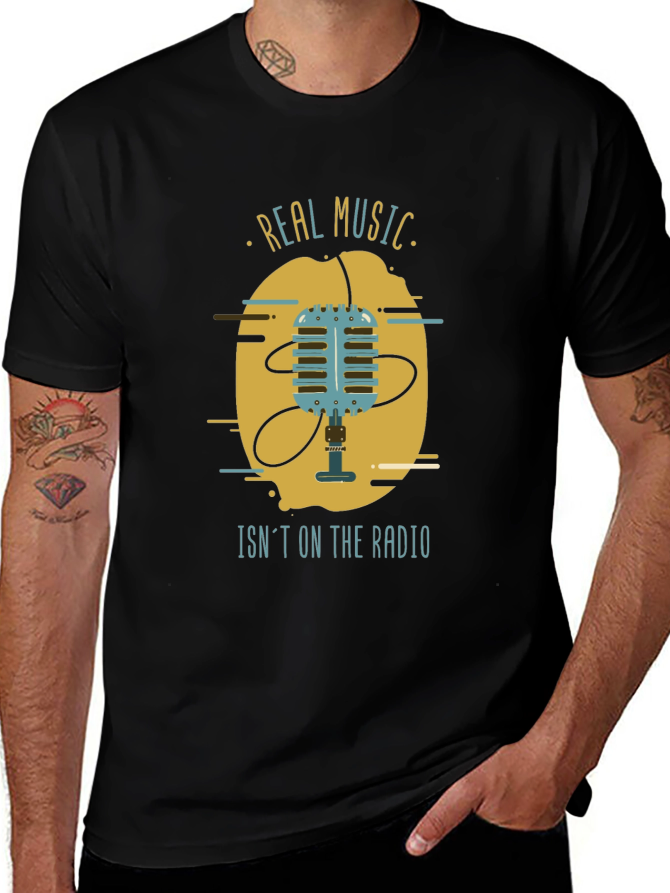 Variant 27 of Real Music Men's Black Graphic T-Shirt