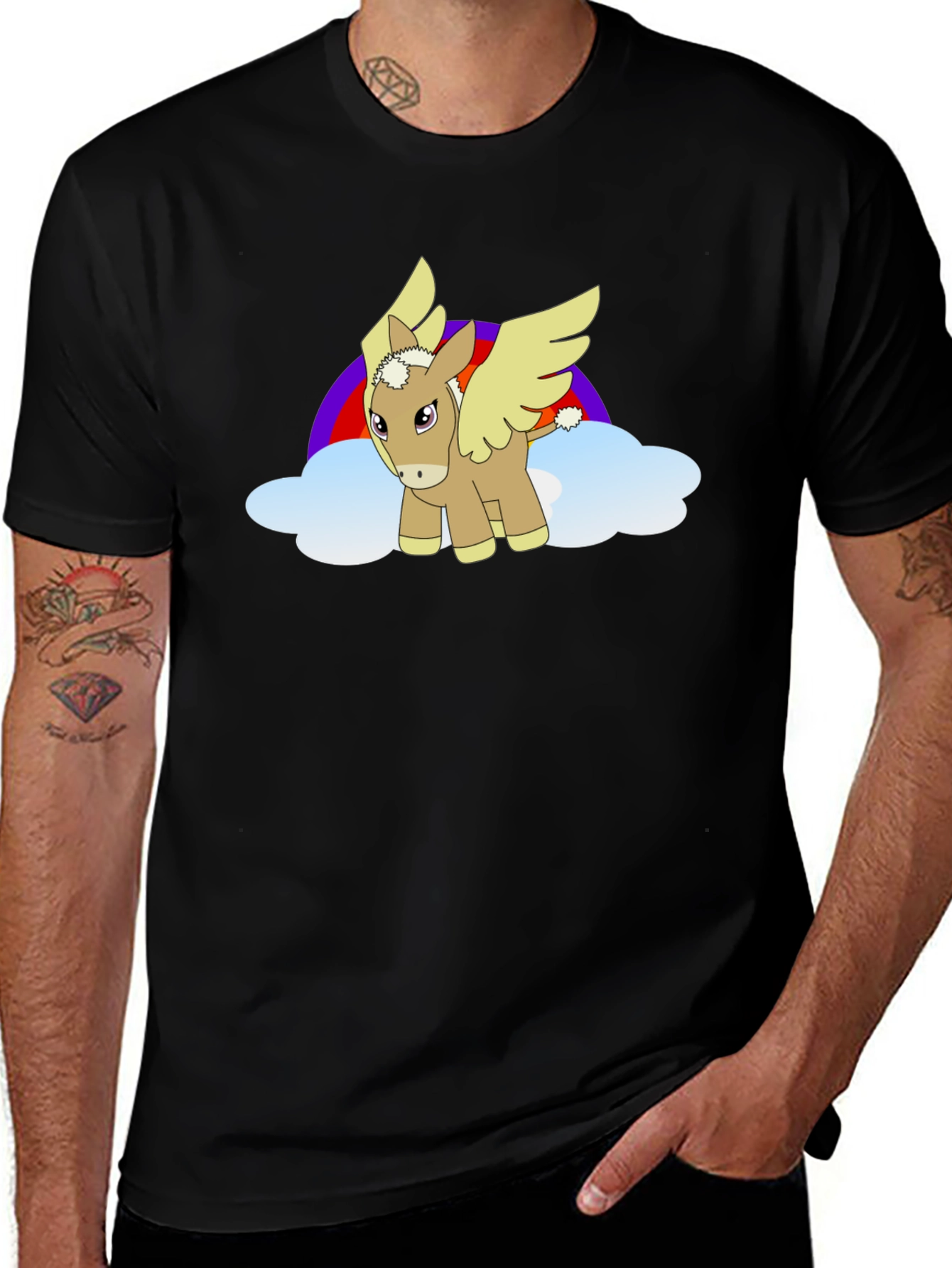 Variant 14 of Black T-Shirt with Cartoon Pegasus Design