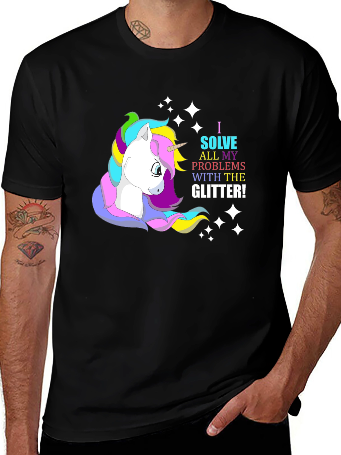 Variant 4 of Unicorn Glitter Problem Solver Tee - Black Cotton Shirt
