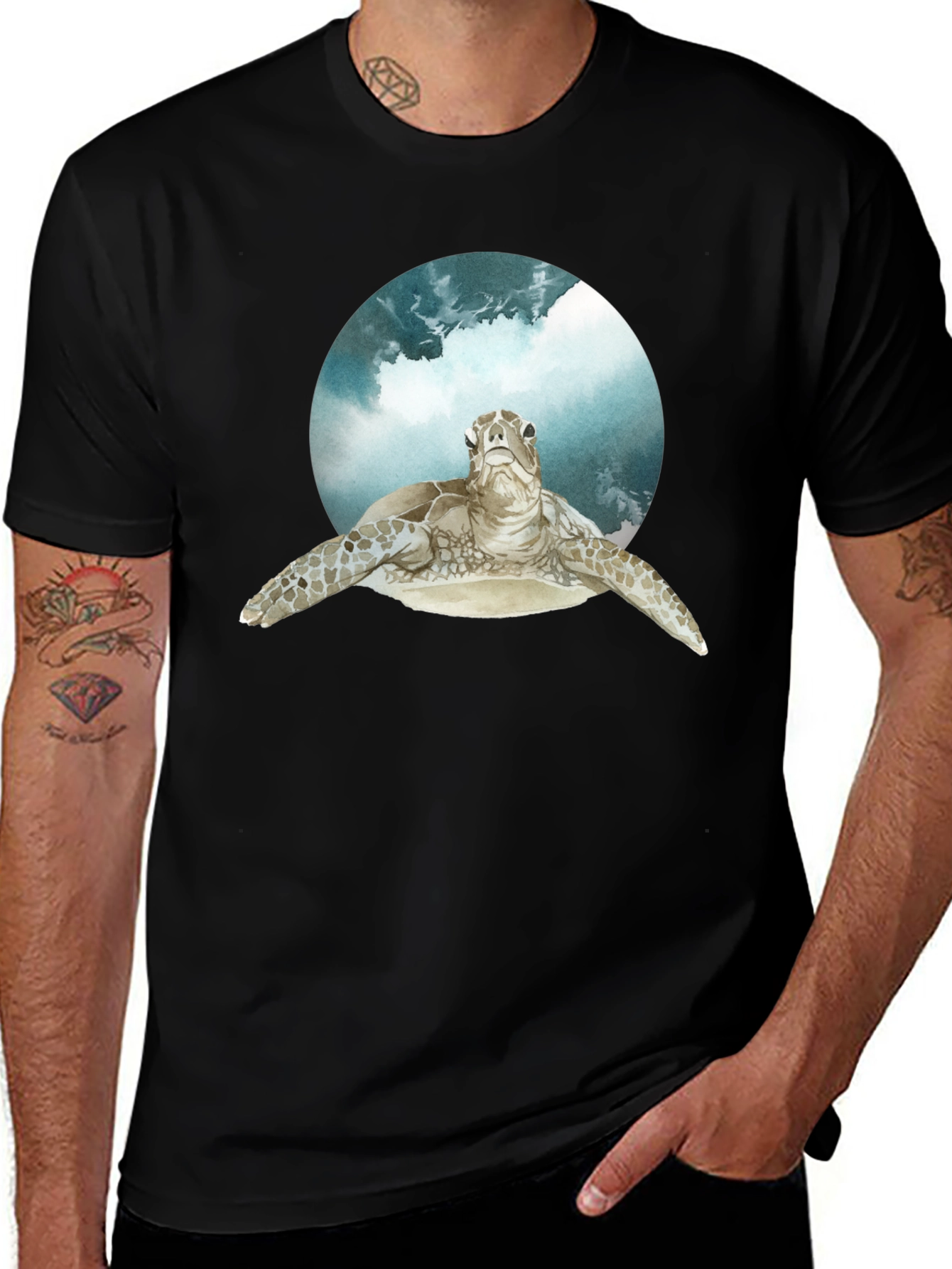 Black Sea Turtle Graphic Print Black T-Shirt main image
