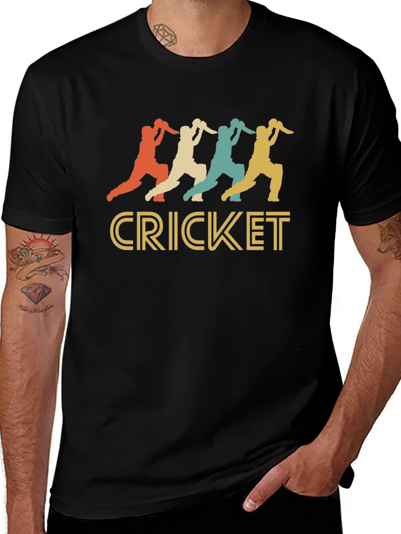 Variant 7 of Retro Cricket Graphic Tee - Black
