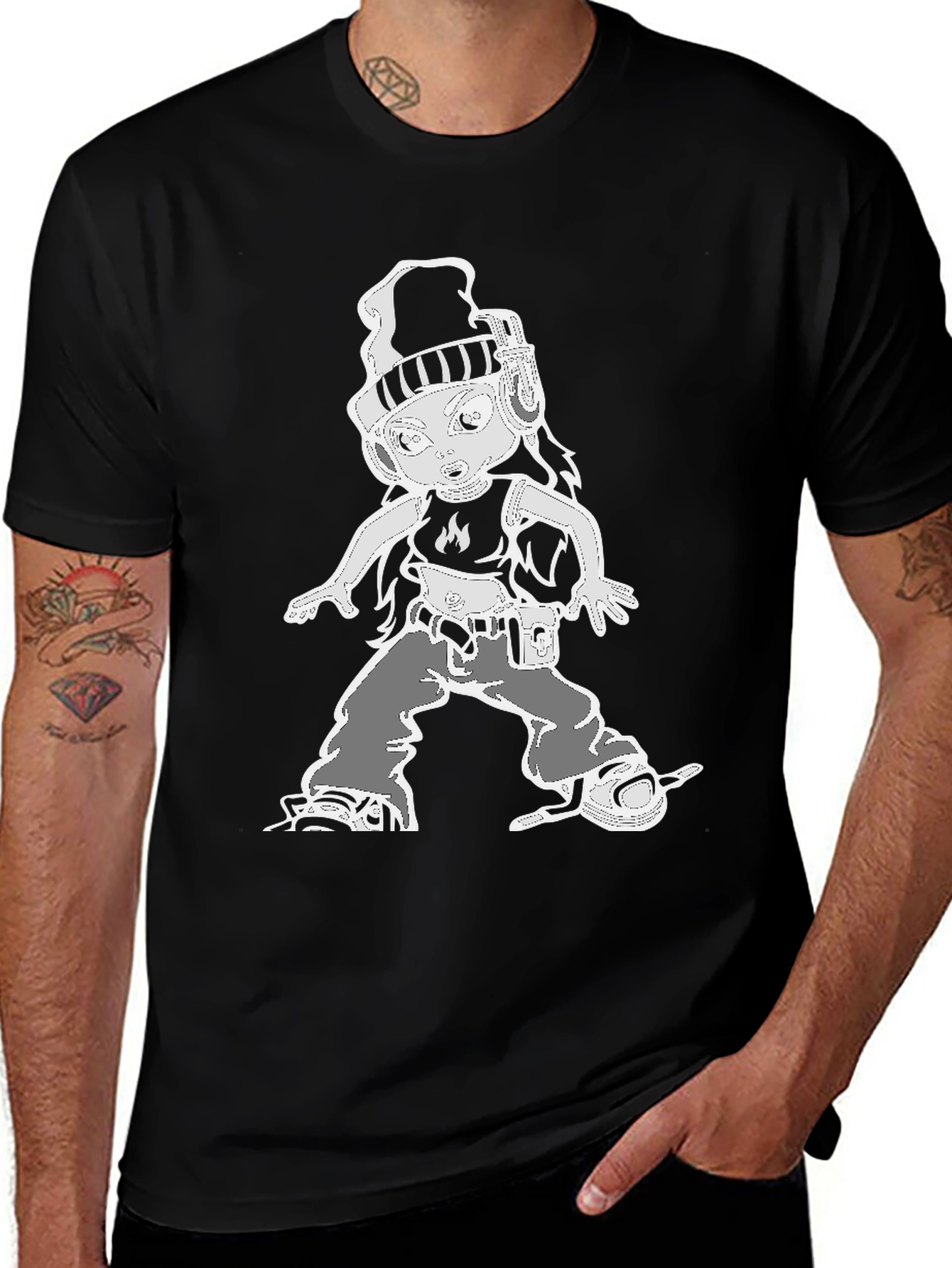 Variant 19 of Cartoon Character Graphic Tee - Black