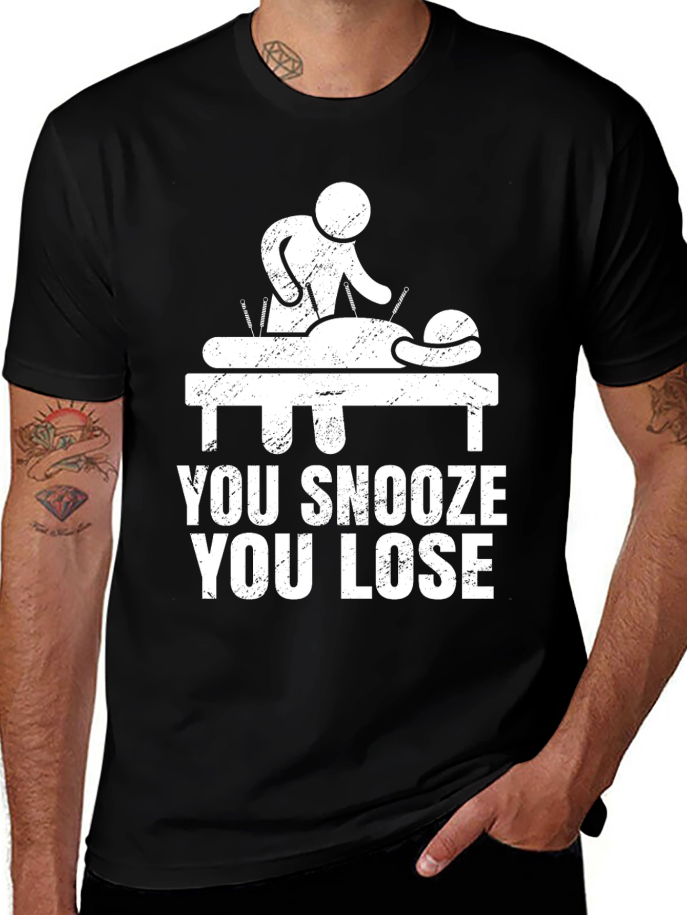 Variant 9 of Acupuncture Funny Tee - You Snooze You Lose Black T-Shirt