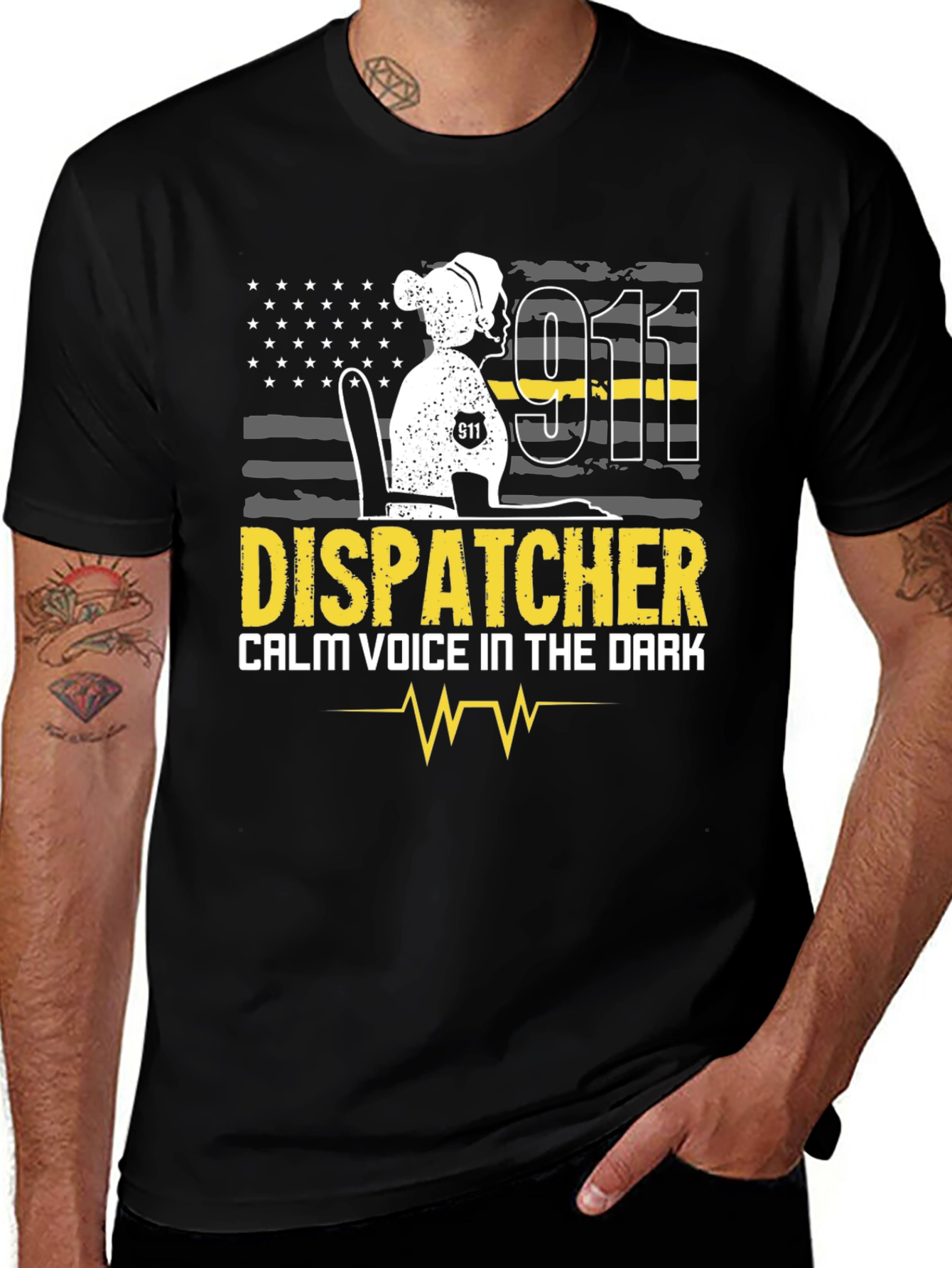 Variant 5 of Dispatcher T-Shirt Calm Voice in the Dark 911 Design