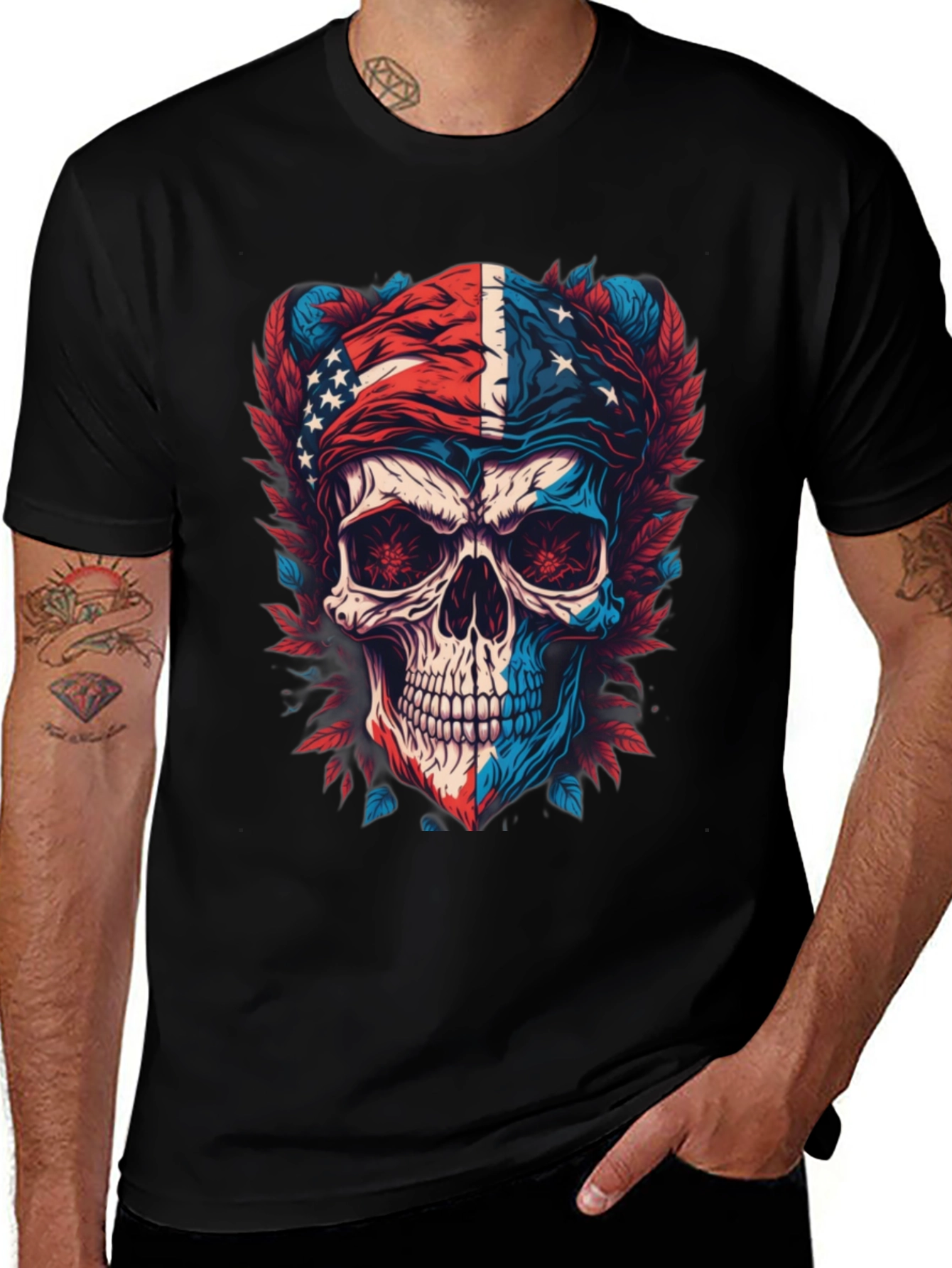 Variant 29 of American Flag Skull Graphic T-Shirt