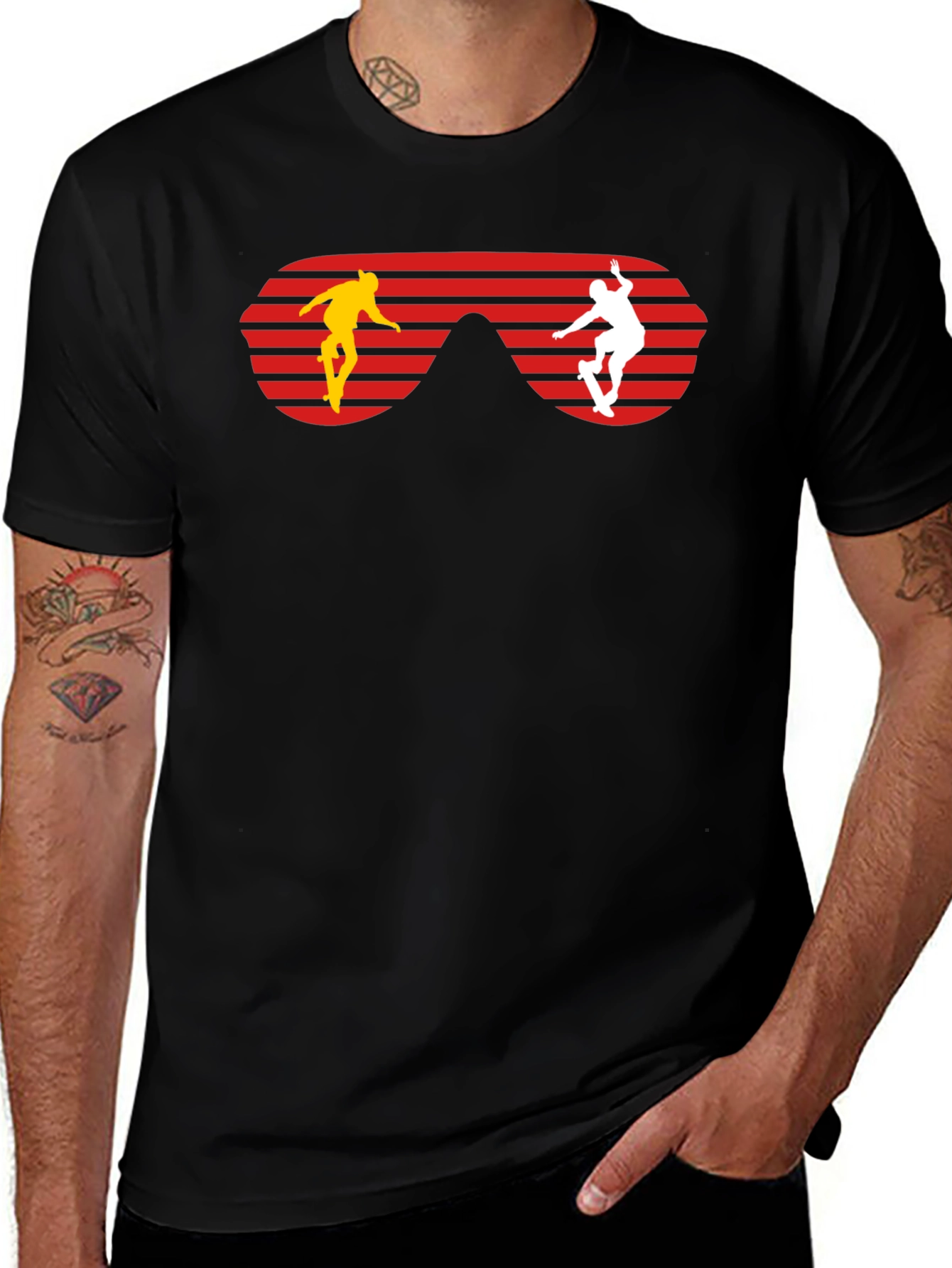 Variant 8 of Retro Skateboarder Sunglasses Graphic Tee - Black