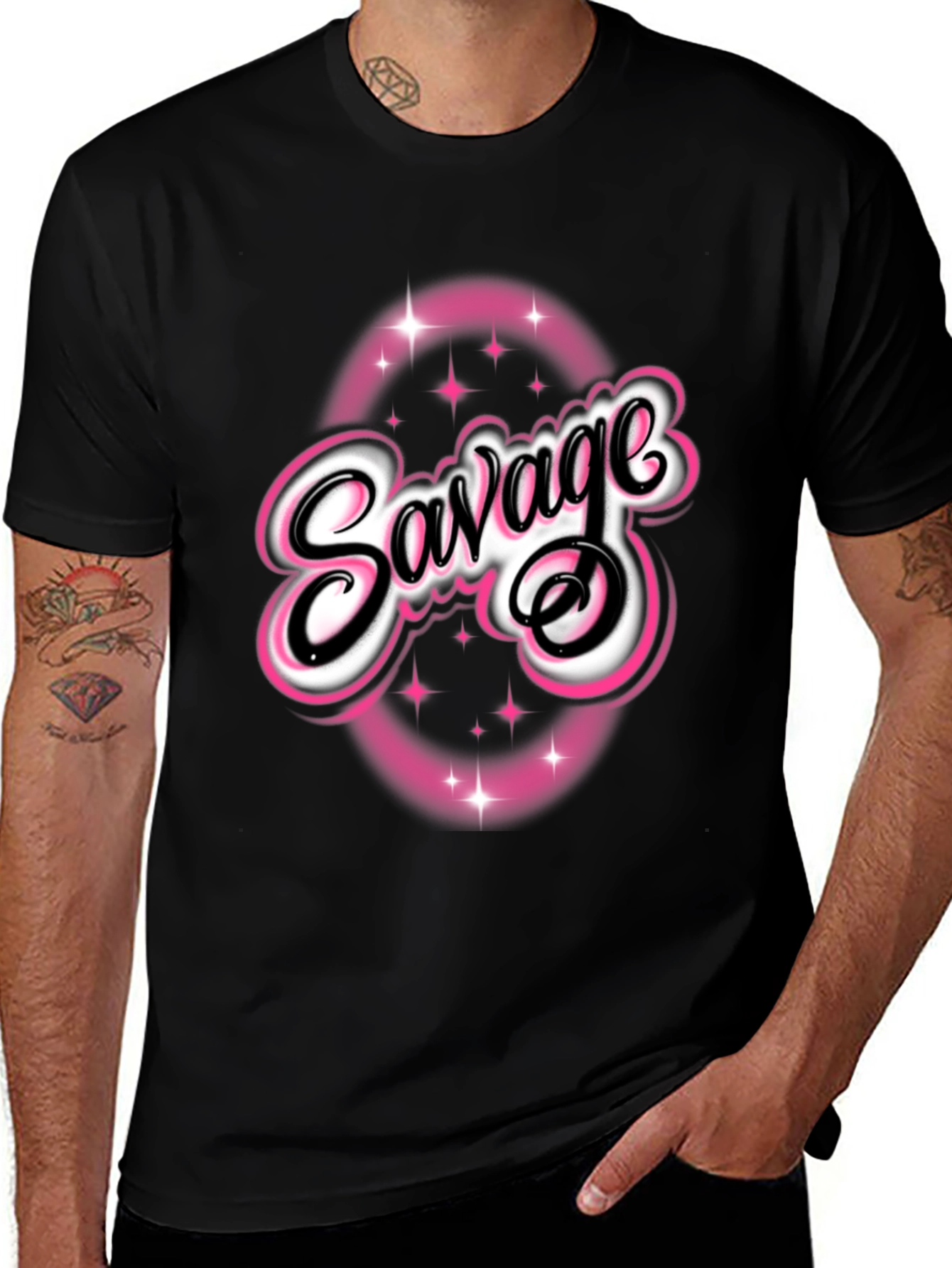 Variant 11 of Savage Graphic Tee - Pink & White Design