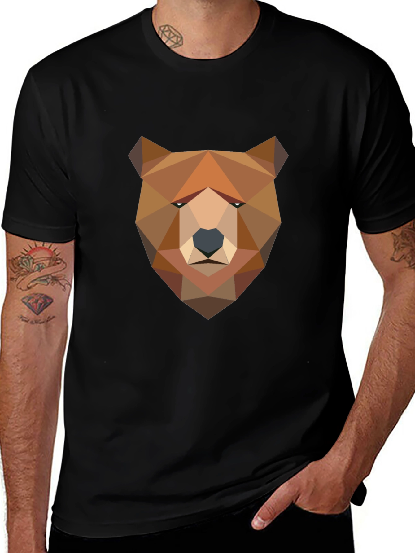 Variant 15 of Geometric Bear Graphic Tee - Modern Men's Black T-Shirt