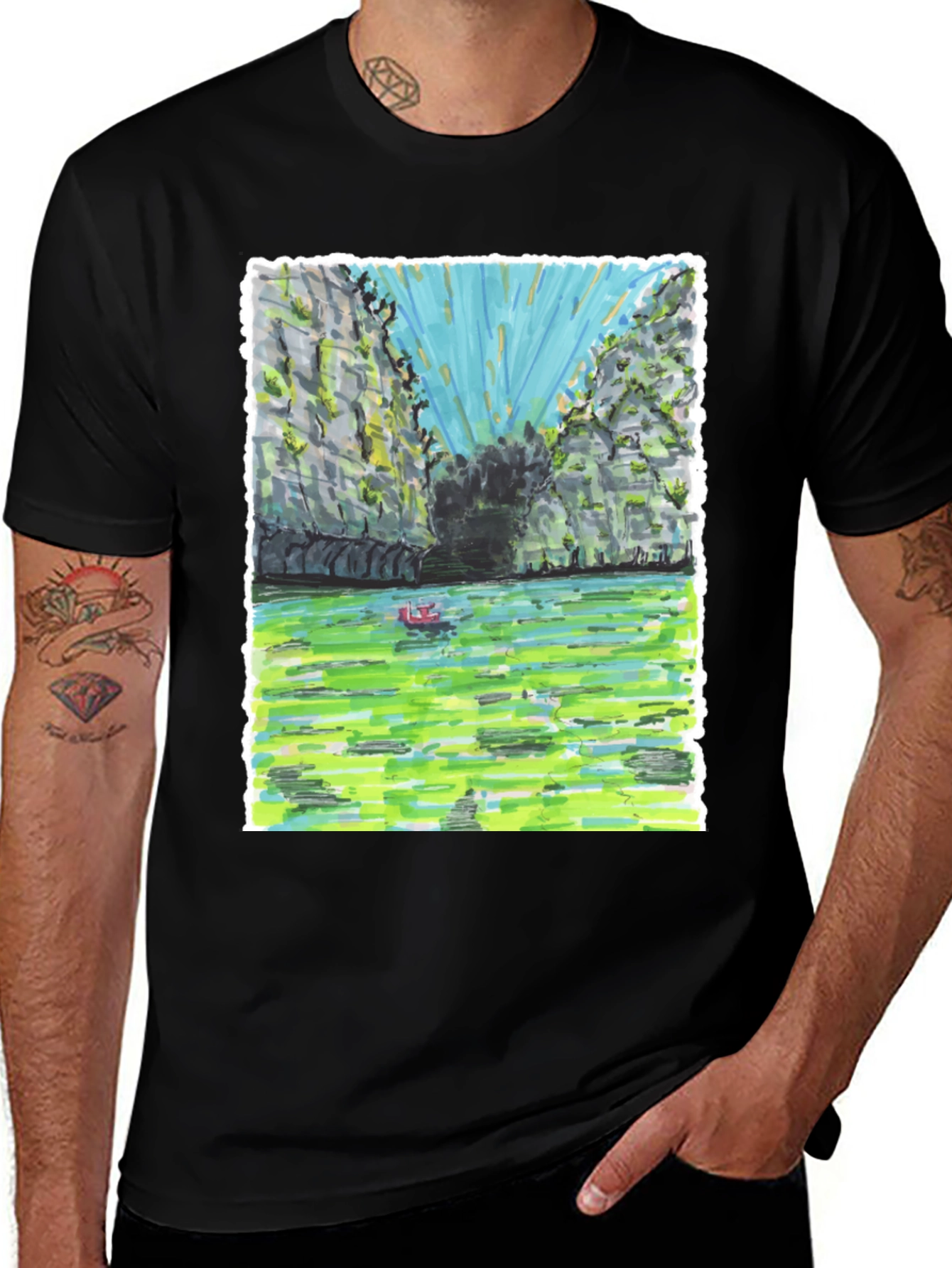 Variant 25 of Unique T-Shirt with Hand-Drawn Landscape Design
