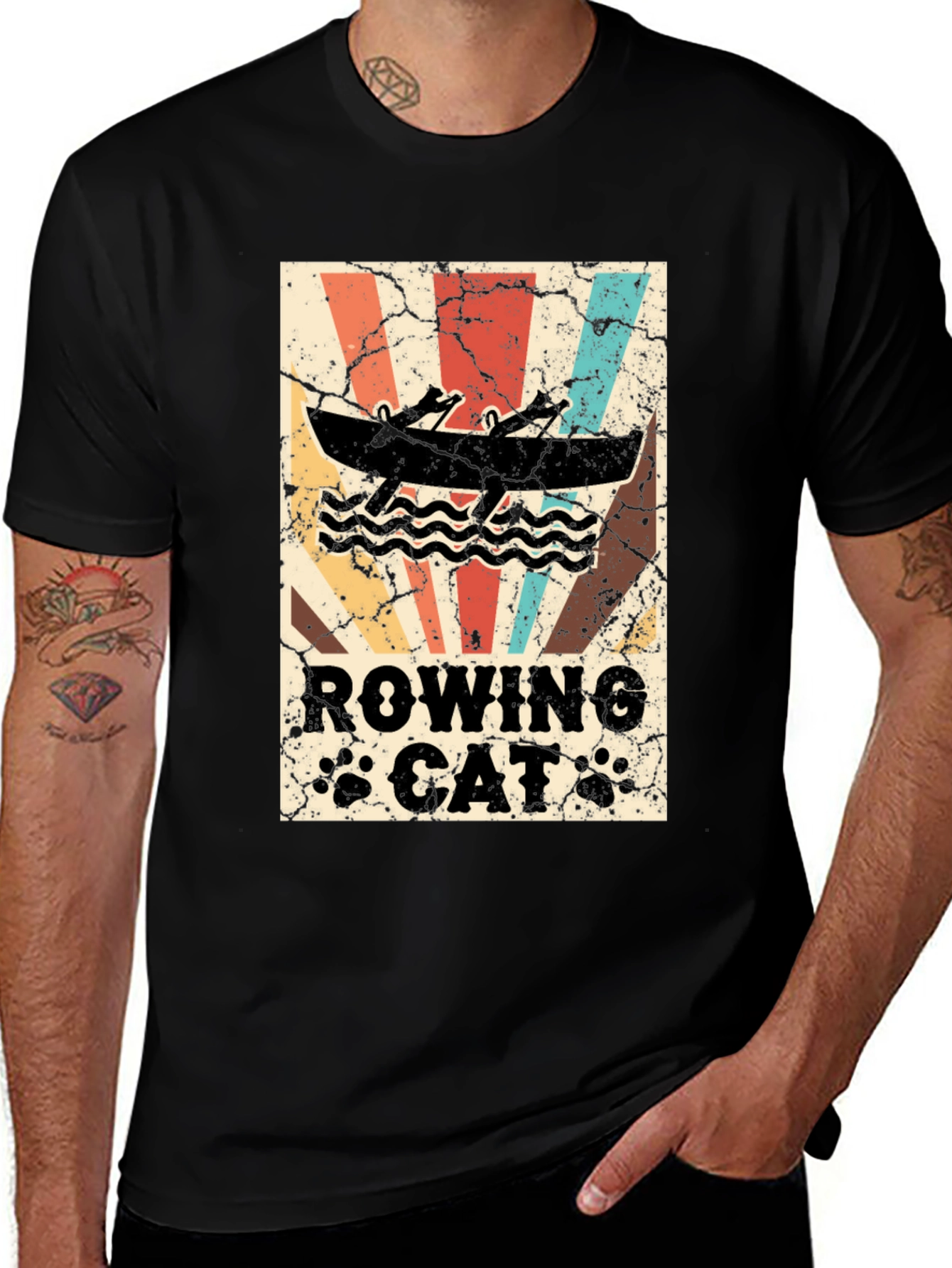Variant 28 of Rowing Cat Graphic Tee - Retro Style