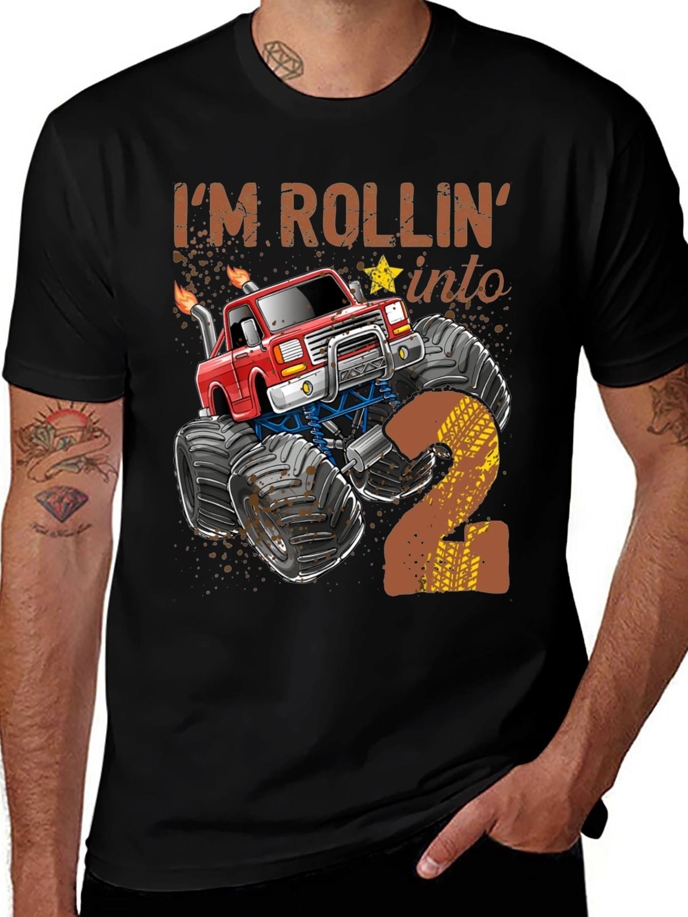 Rollin' into 2 Birthday Monster Truck T-Shirt