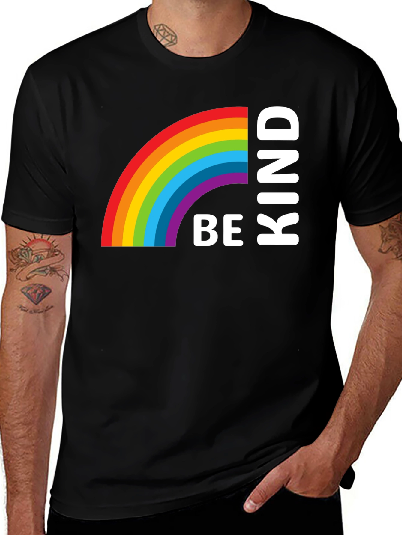 Variant 20 of Be Kind Rainbow Graphic Tee - Black Cotton T-Shirt