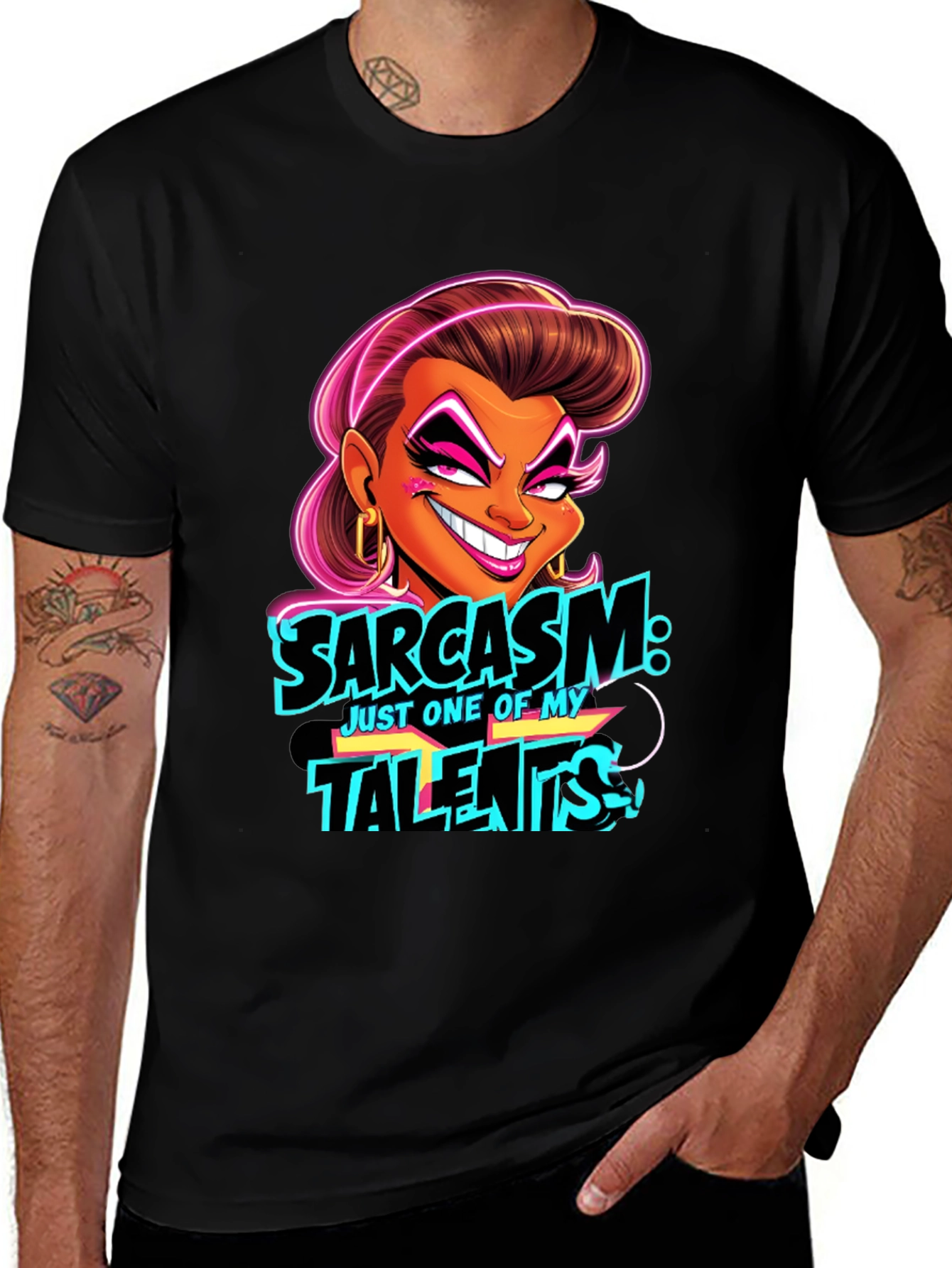 Variant 20 of Sarcasm Cartoon Graphic Black T-Shirt