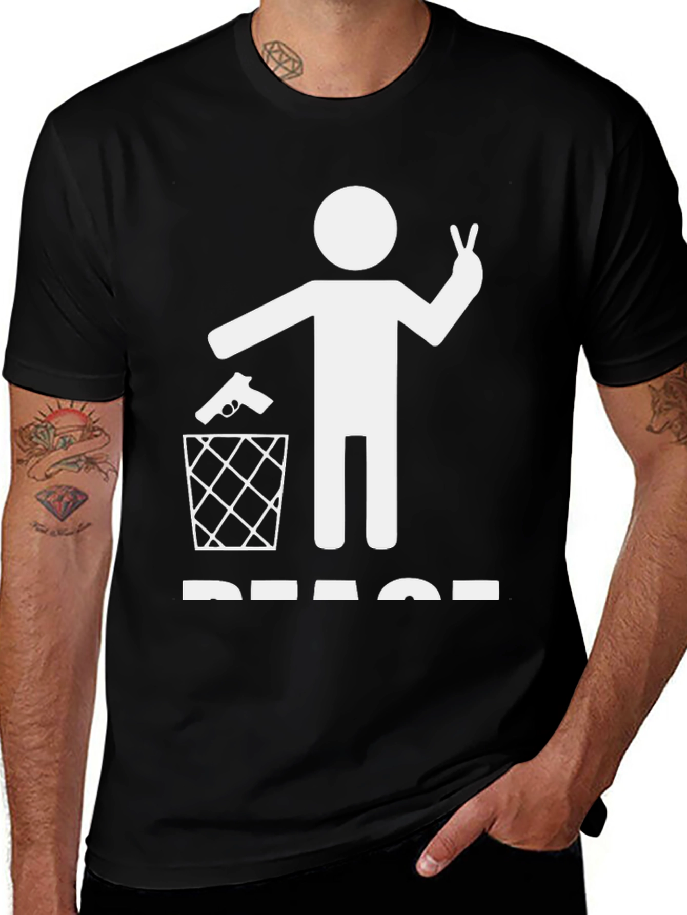 Variant 24 of Peace T-Shirt: Gun in Trash, Peace Sign