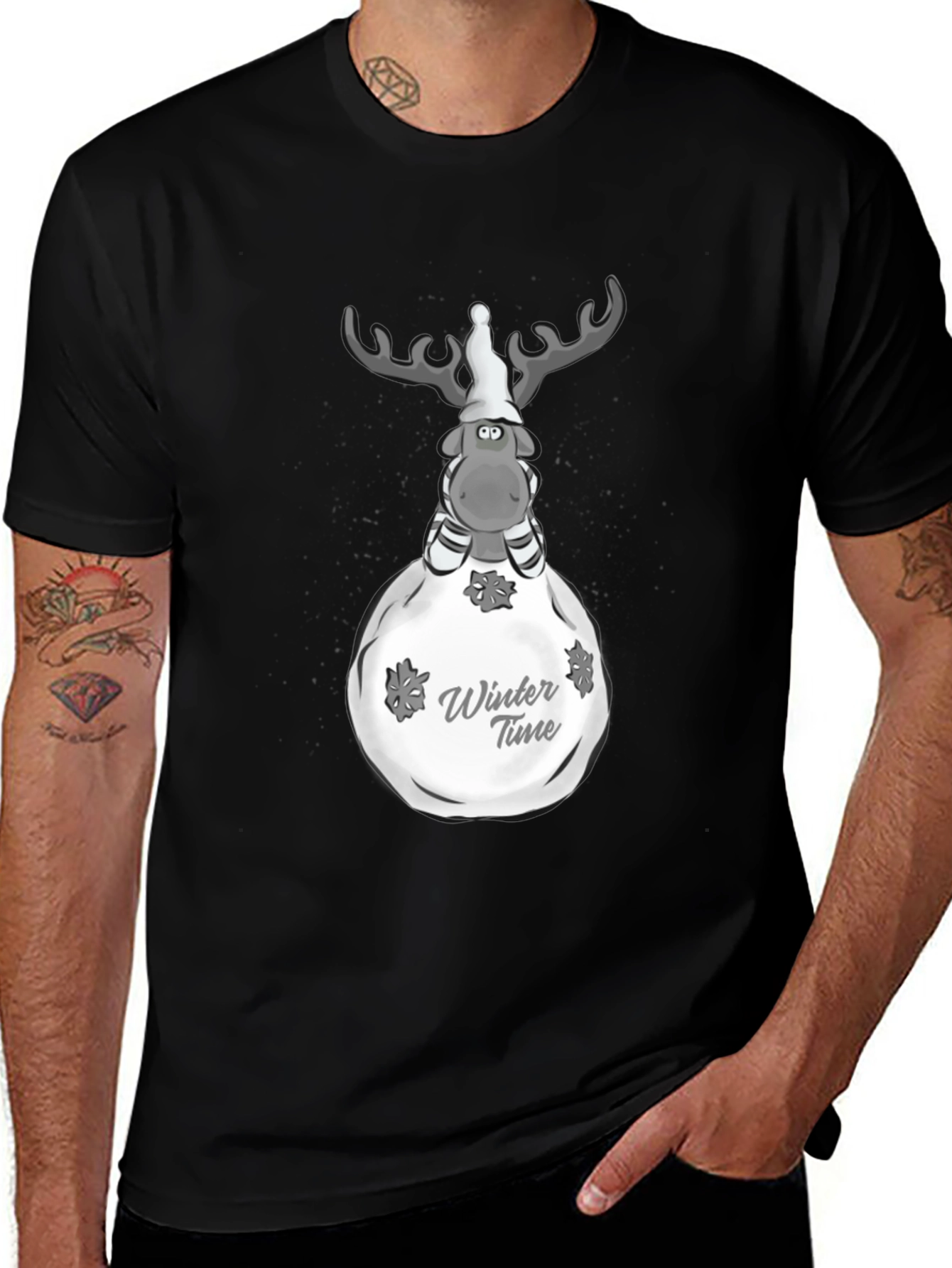 Winter Time Reindeer Graphic Tee - Black