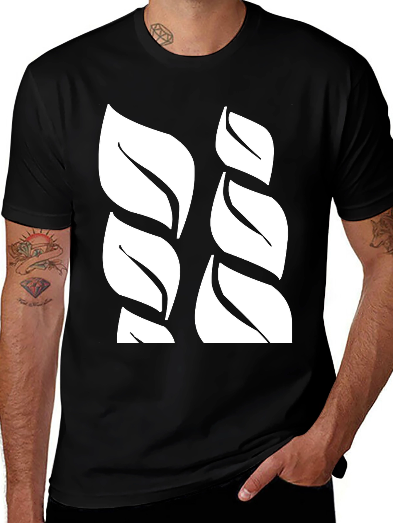 Variant 22 of Leaf Pattern Black T-Shirt
