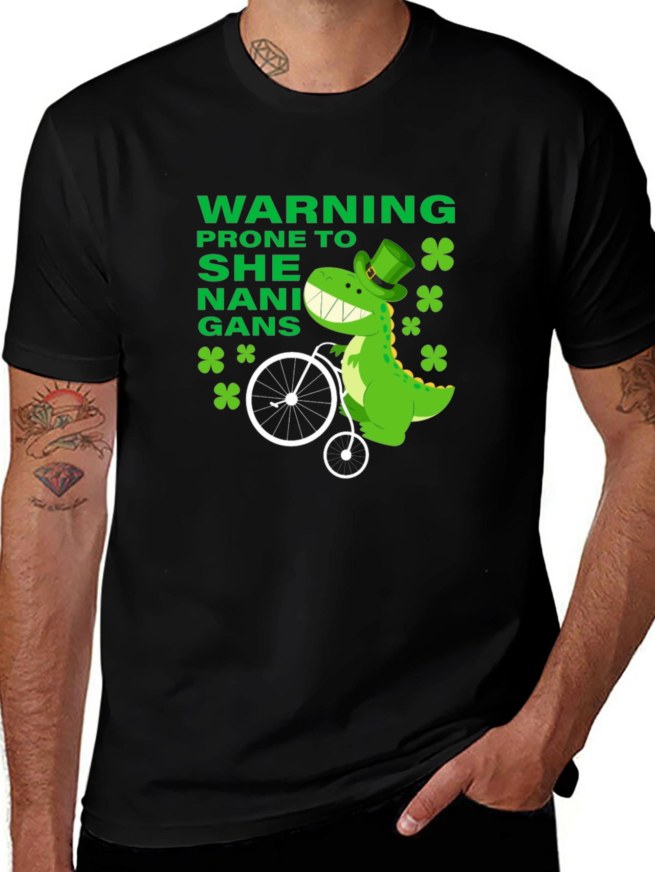 Funny St. Patrick's Day Dinosaur Shenanigans T-Shirt