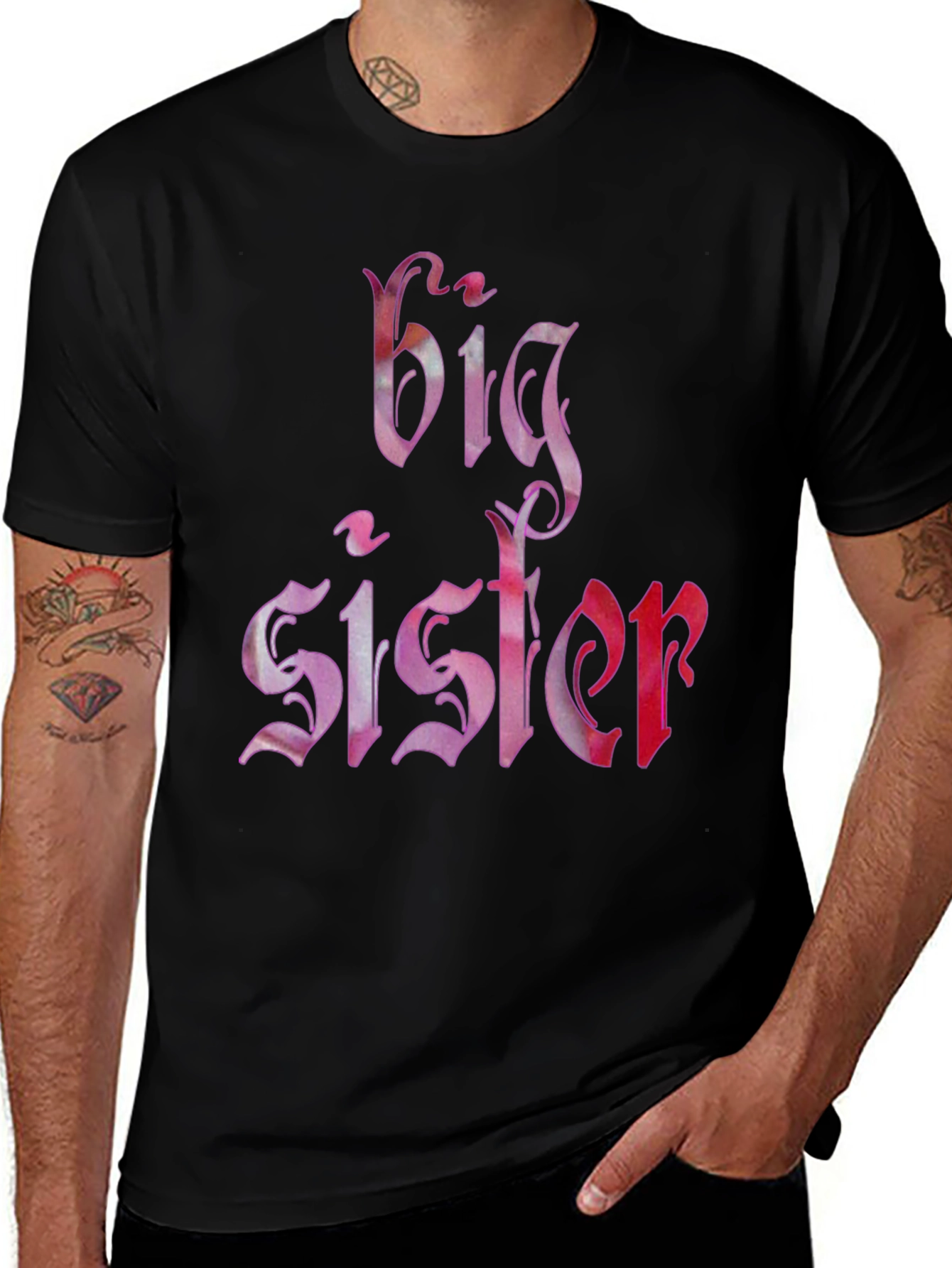 Big Sister Graphic Print Tee - Black Cotton T-Shirt