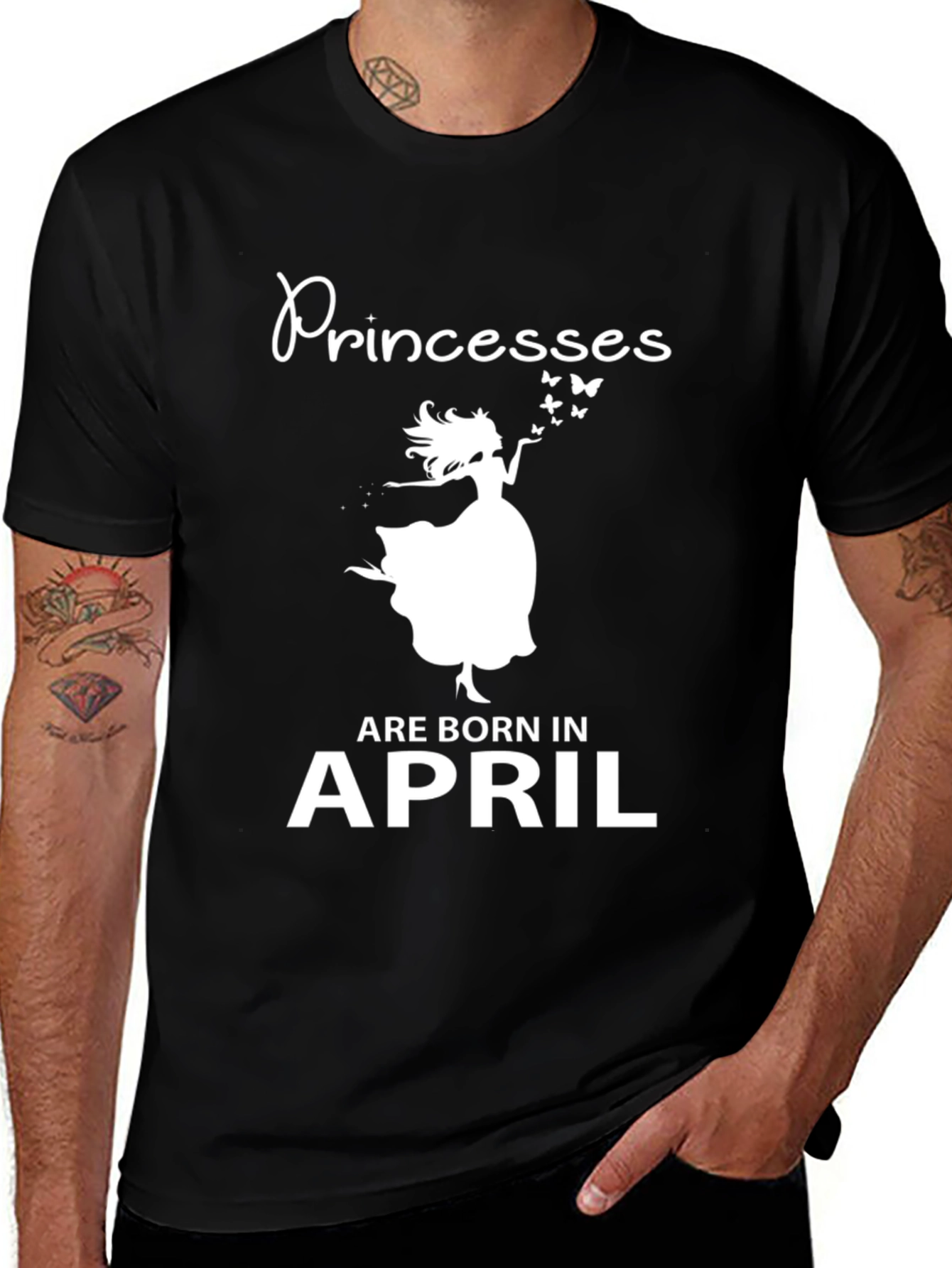 Princesses are Born in April Black T-Shirt