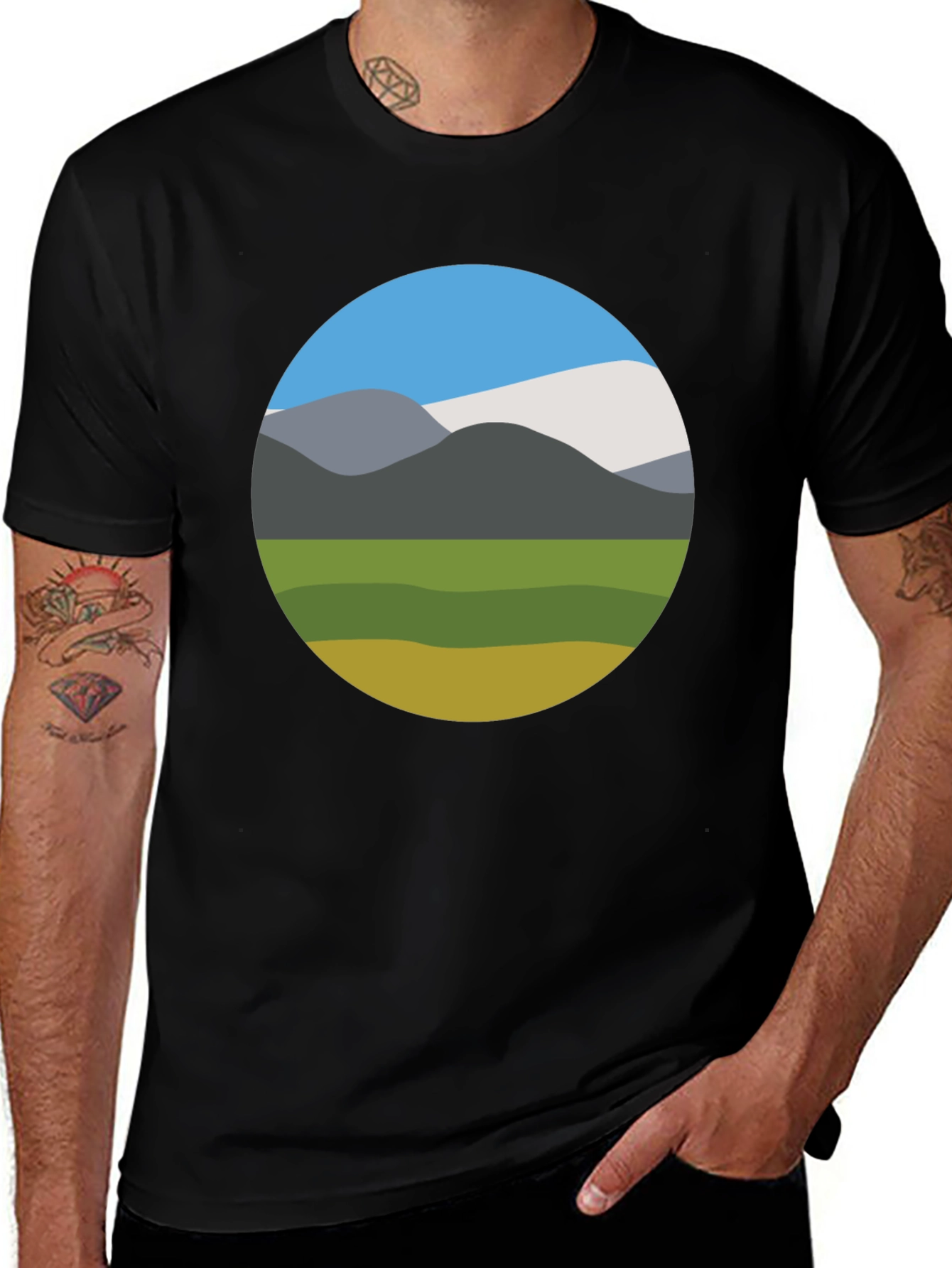 Variant 20 of Nature Scene Graphic Tee - Black Crew Neck T-Shirt