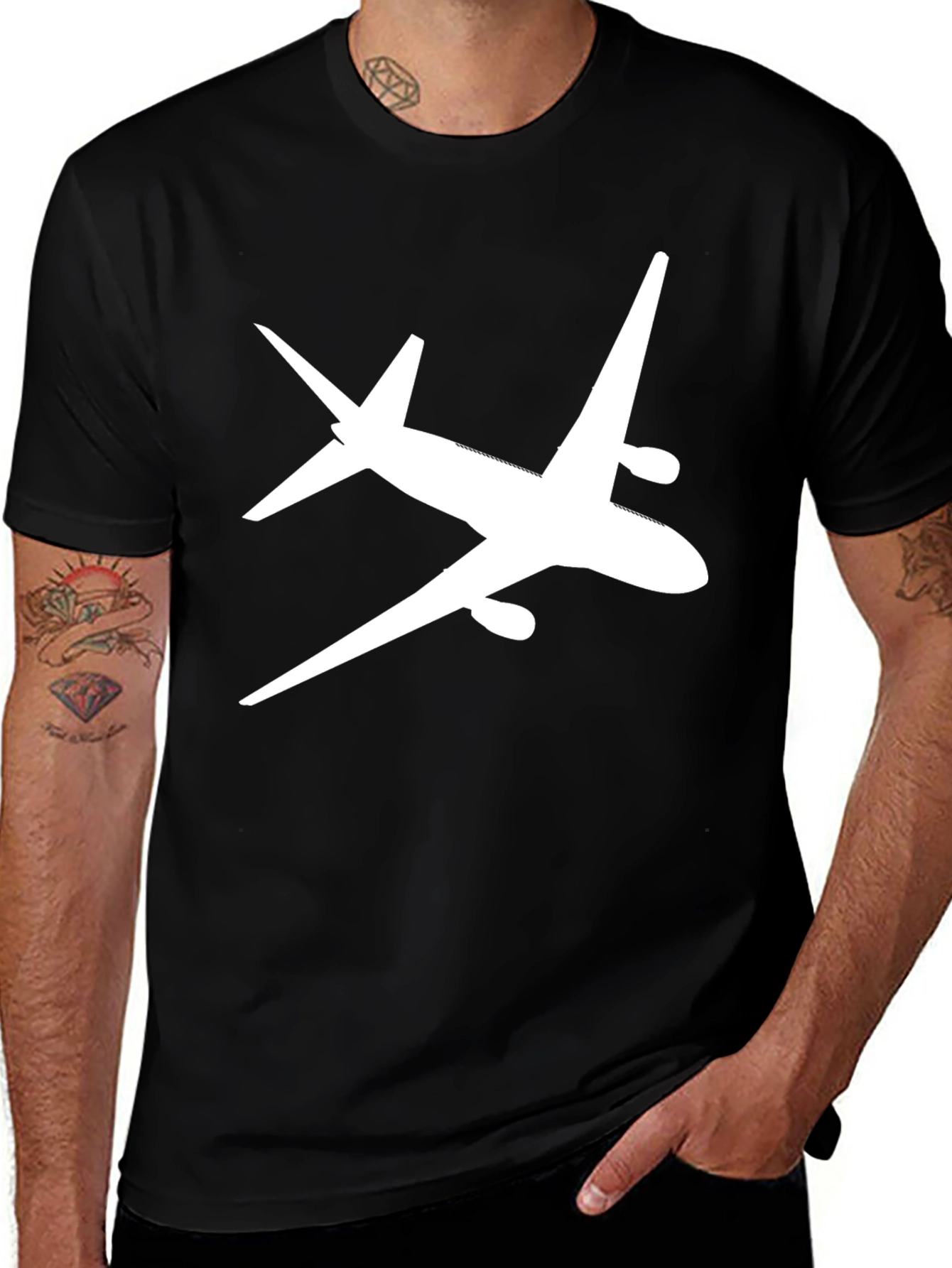Variant 24 of Airplane Graphic T-Shirt - Black, Crew Neck, Short Sleeve