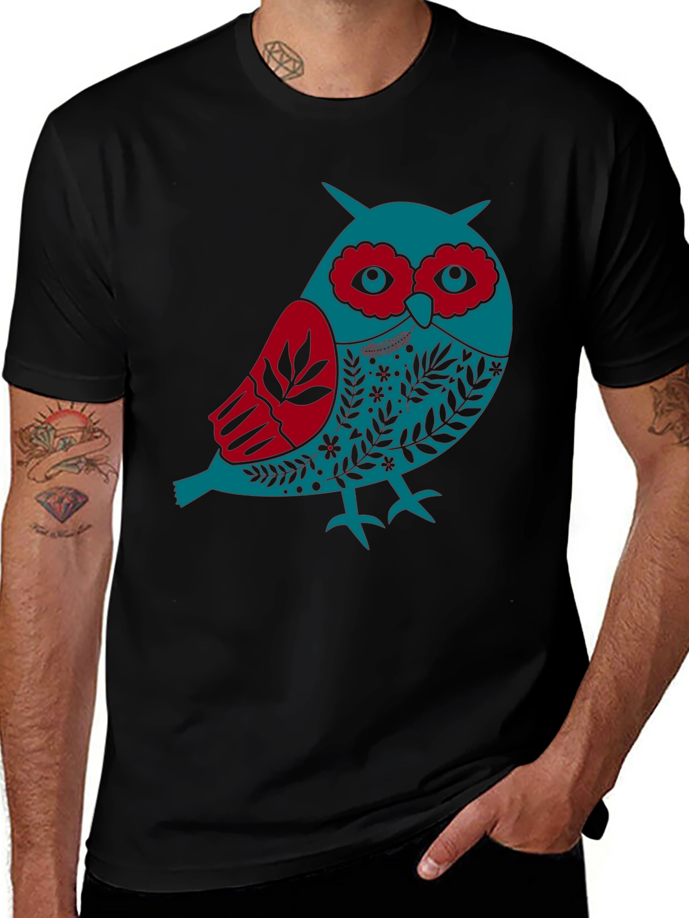 Variant 6 of Owl Graphic Print Men's Black T-Shirt
