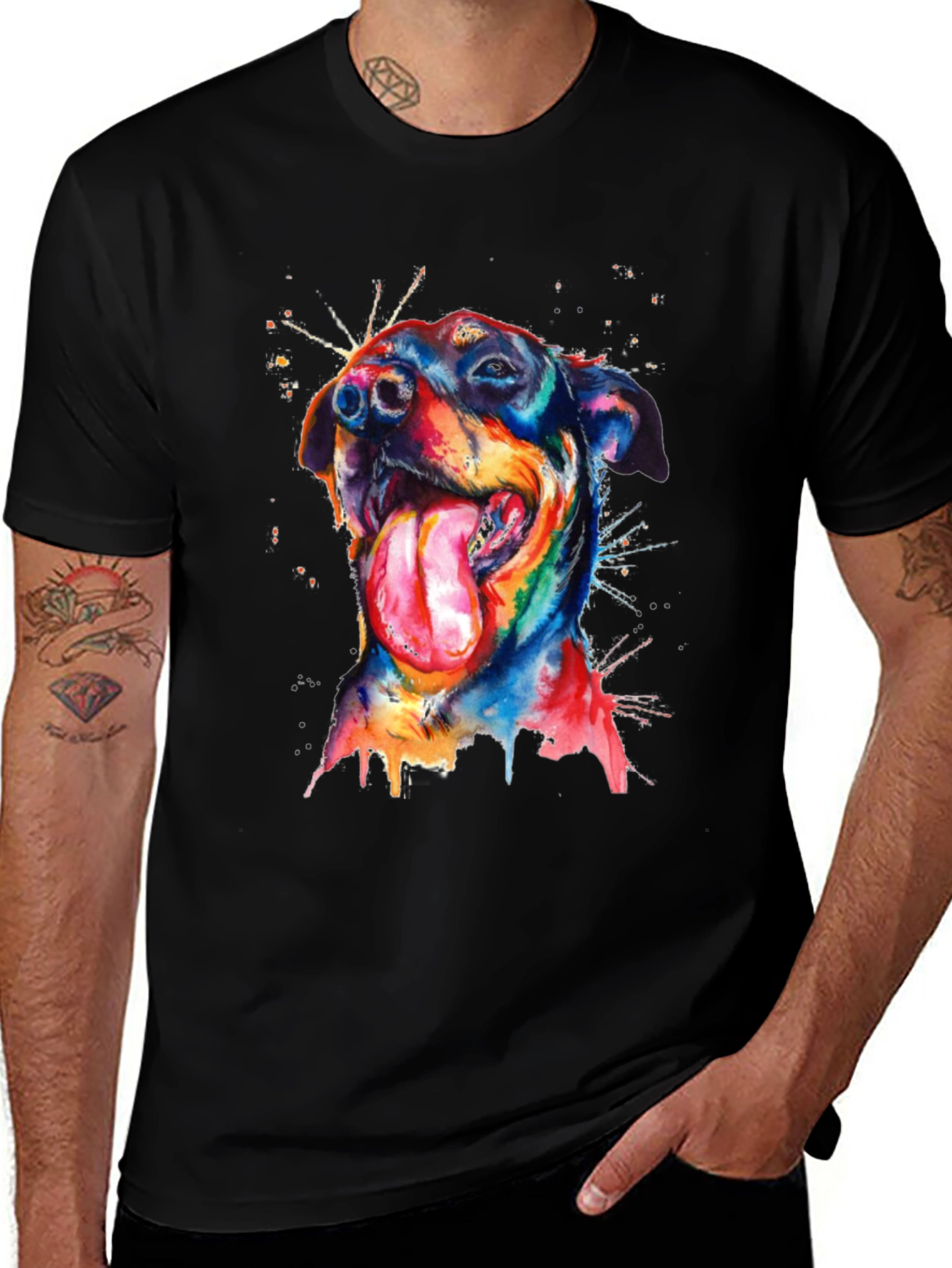 Variant 14 of Dog Watercolor Men's Black T-Shirt