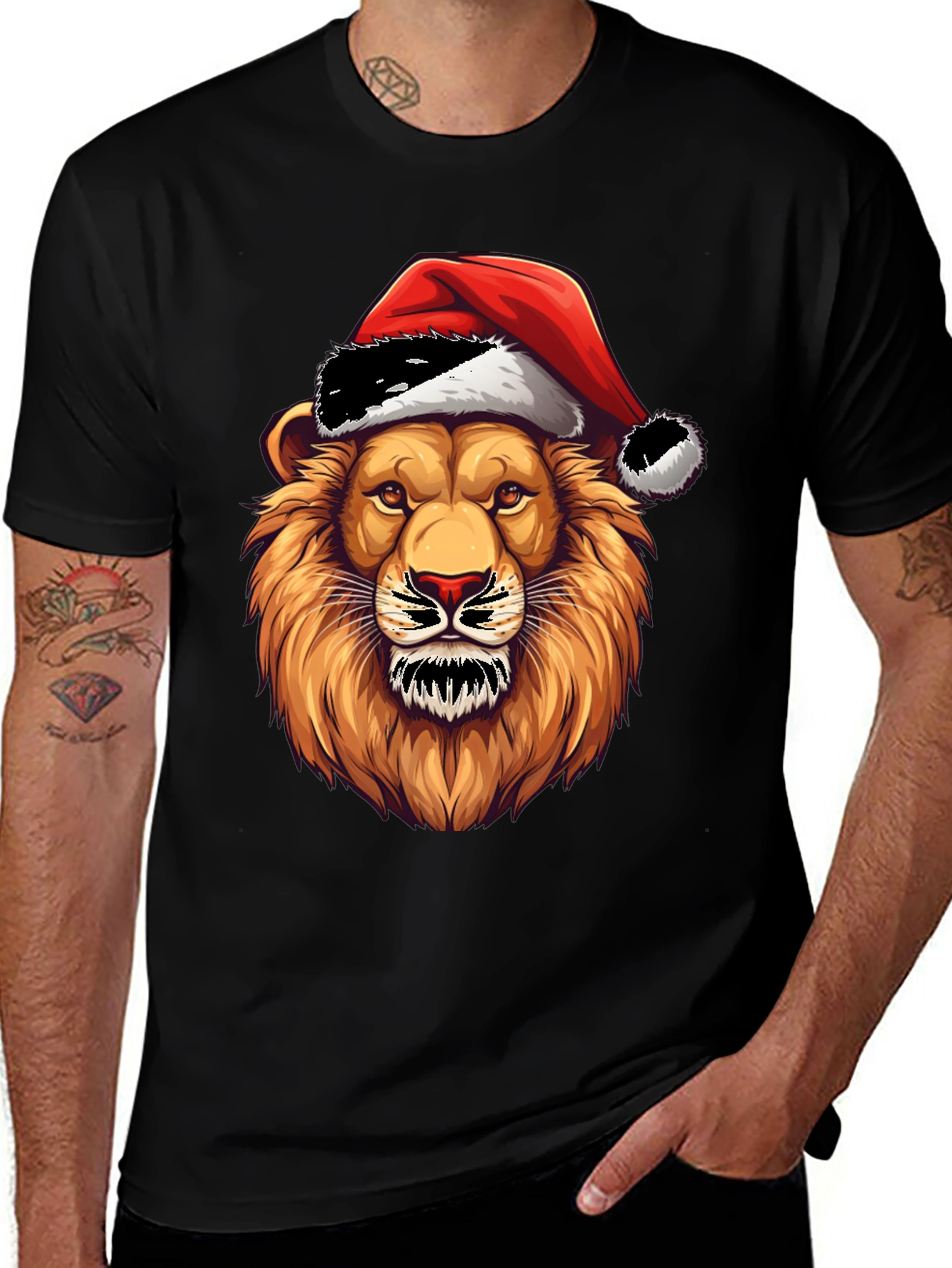 Variant 4 of Lion with Santa Hat Graphic Tee